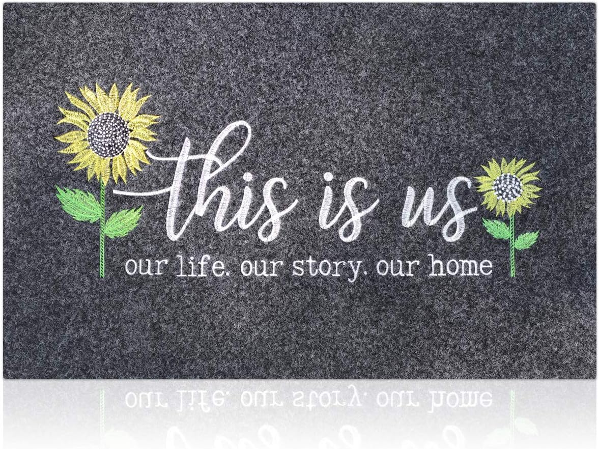 JJUUYOU Door Mats Outdoor Farmhouse Funny Welcome Mats for Front Door Sunflower Doormats for Outside Entry Back Door Rubber Mat for Inside Porch Kitchen Rugs