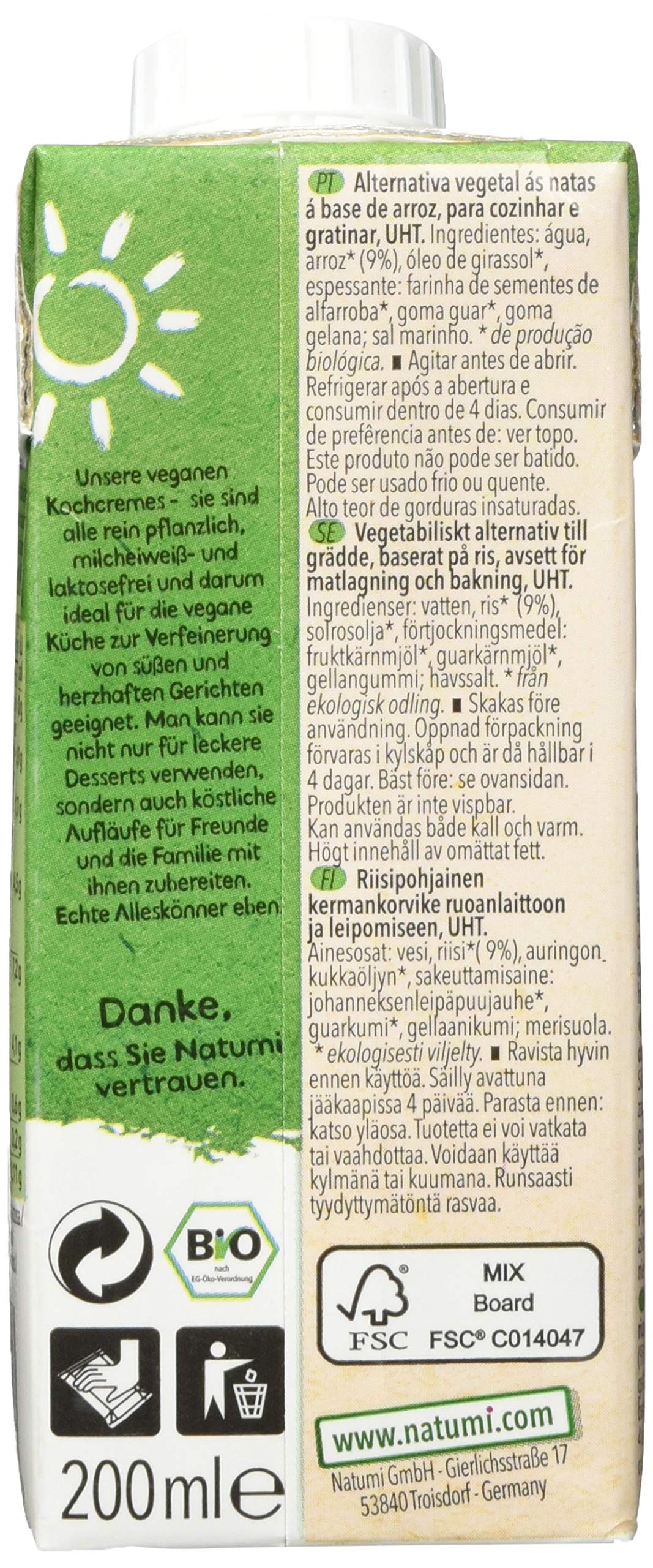 Natumi Bio-Reis-Creamer, 15 x 200 ml – laktosefrei, glutenfrei, veganer Bio-Creamer, milchfreie, milchfreie Alternative