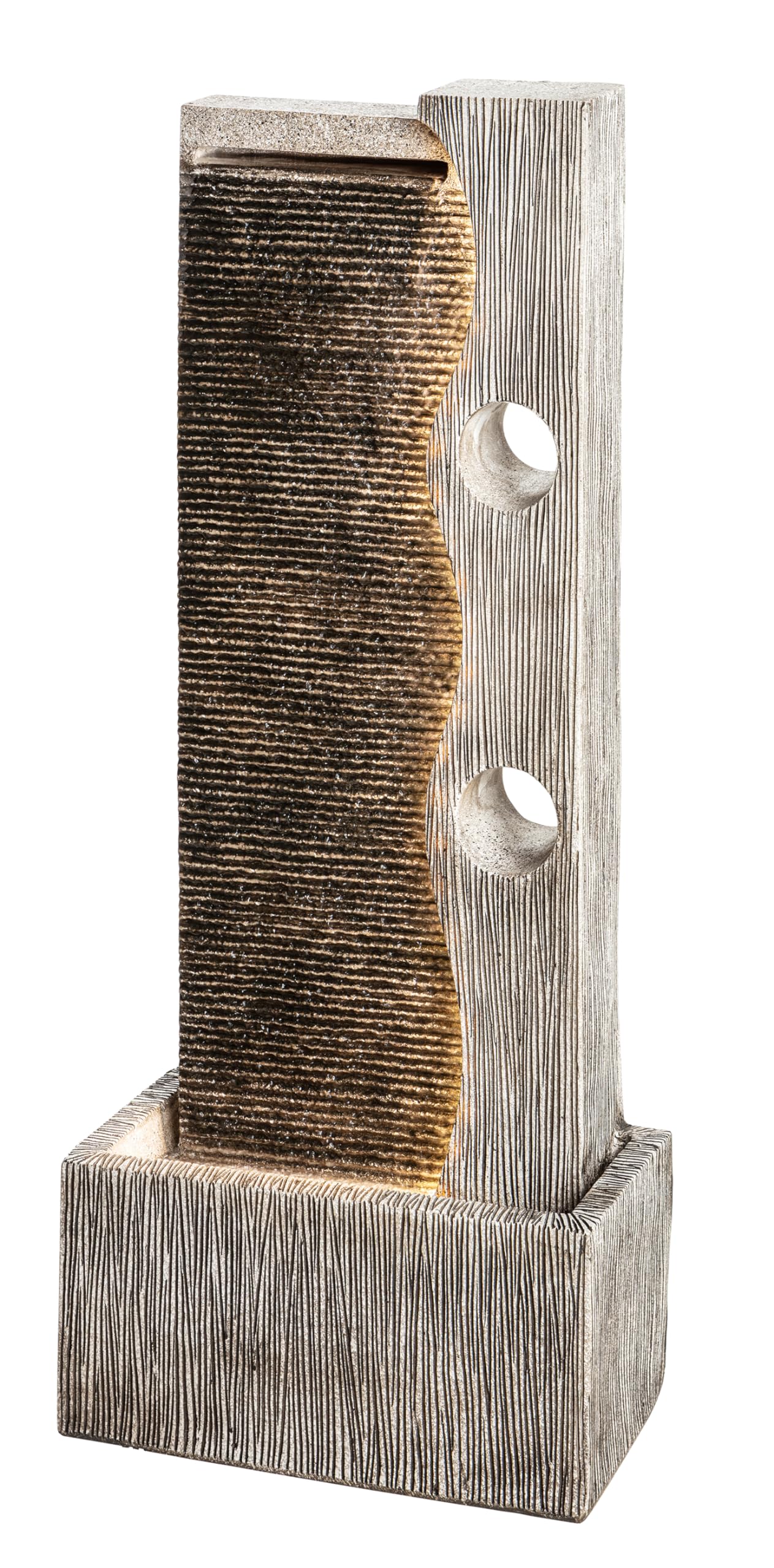 Dehner Fuente de jardín Eclipse con iluminación LED, Aprox. 100 x 40 x 19,8 cm, poliresina, Gris