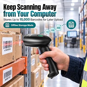 Bluetooth Barcode Scanner, 1D 2D Wireless Reader Scanner with Stand