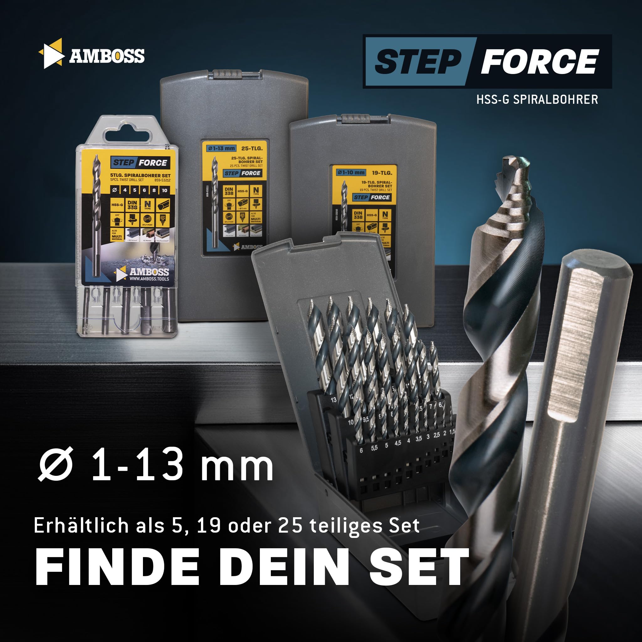 10x Spiralbohrer Step Force Ø5.0 mm - HSS-G DIN 338 für Stahl, Baustahl, Alu, Buntmetalle AMBOSS WERKZEUGE® Bohrer Bleche, Profile - Sechskant f. Bohrmaschine, Akkubohrer, Standbohrmaschine