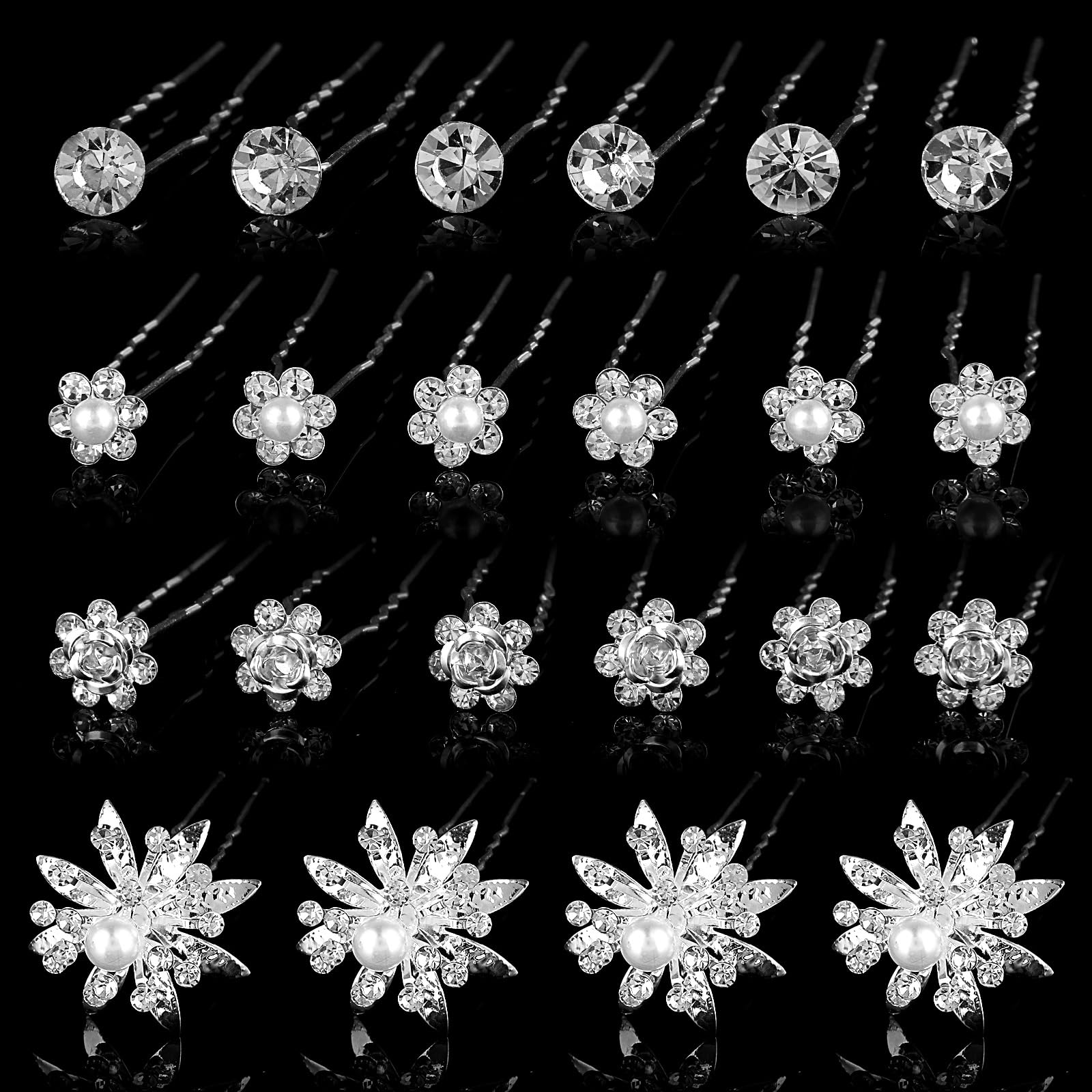 40 Horquillas para el Cabello de Novia de Boda Perlas Plateadas Accesorios para el Cabello con Diamantes de Imitación Flor Joyería Nupcial de Boda Mujeres Niñas Accesorios para el Cabello de Comunión