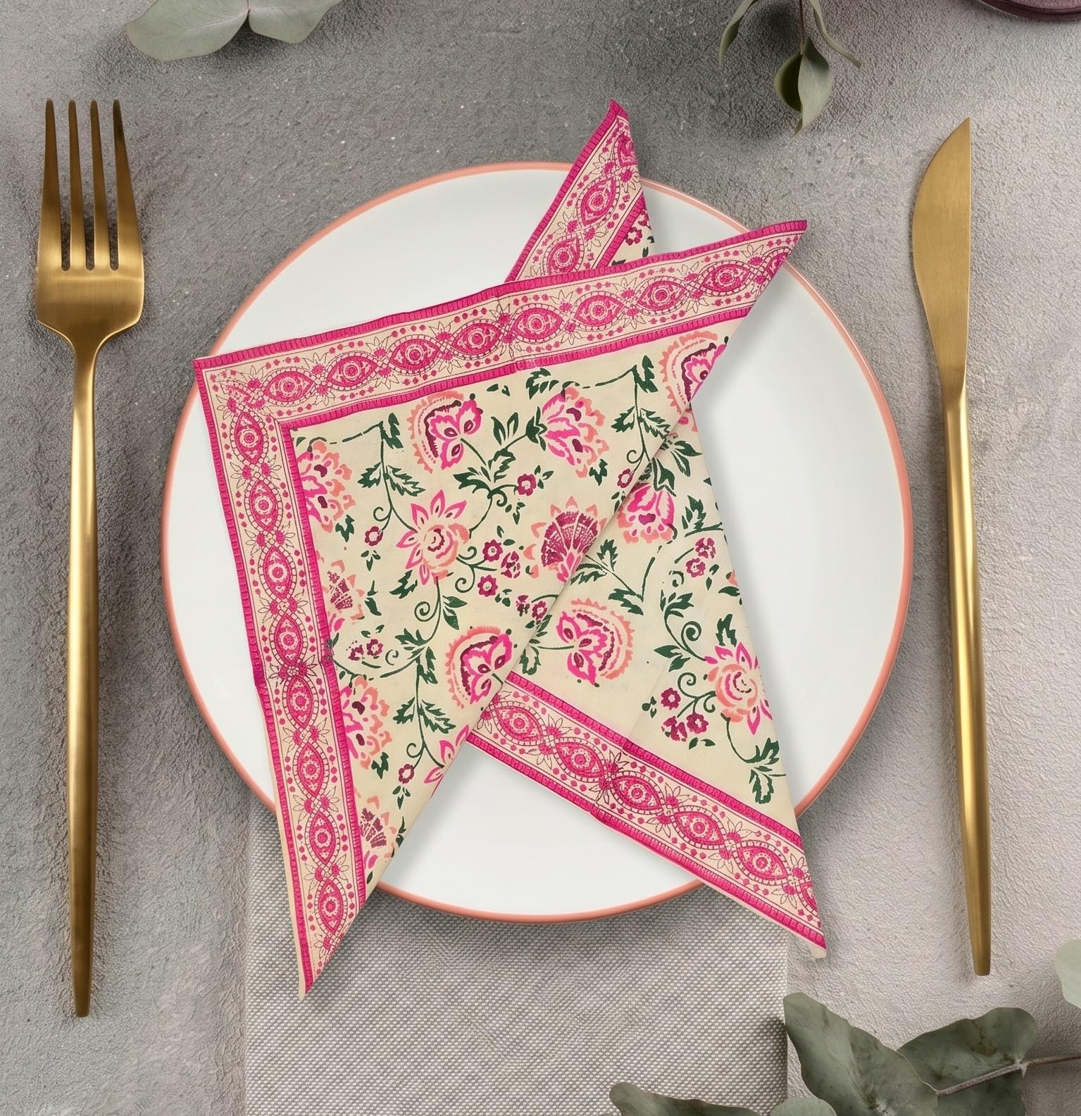 Hand Block Printed Cotton Napkins - Set of 6 -10 Hand Block Printed Cotton Napkins - Set of 6 -10