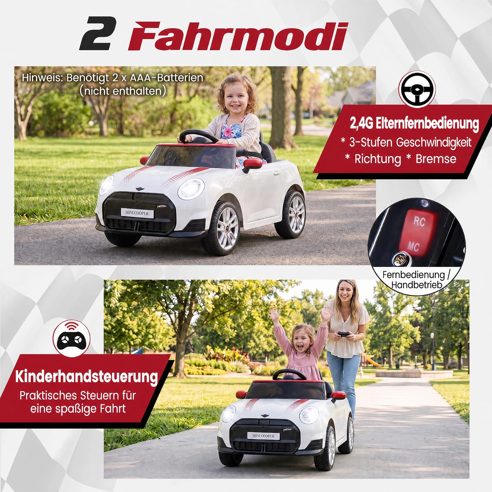 COSTWAY Samochód dziecięcy 12 V BMW Mini Design, samochód elektryczny dla