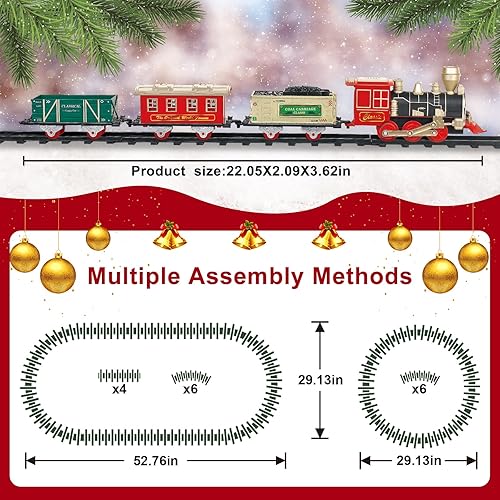 Miniatura 7 de Juego de tren eléctrico de Navidad con luces y sonidos, tren para niños para árbol de Navidad con 3 autos y 10 vías de tren, modelo de tren para