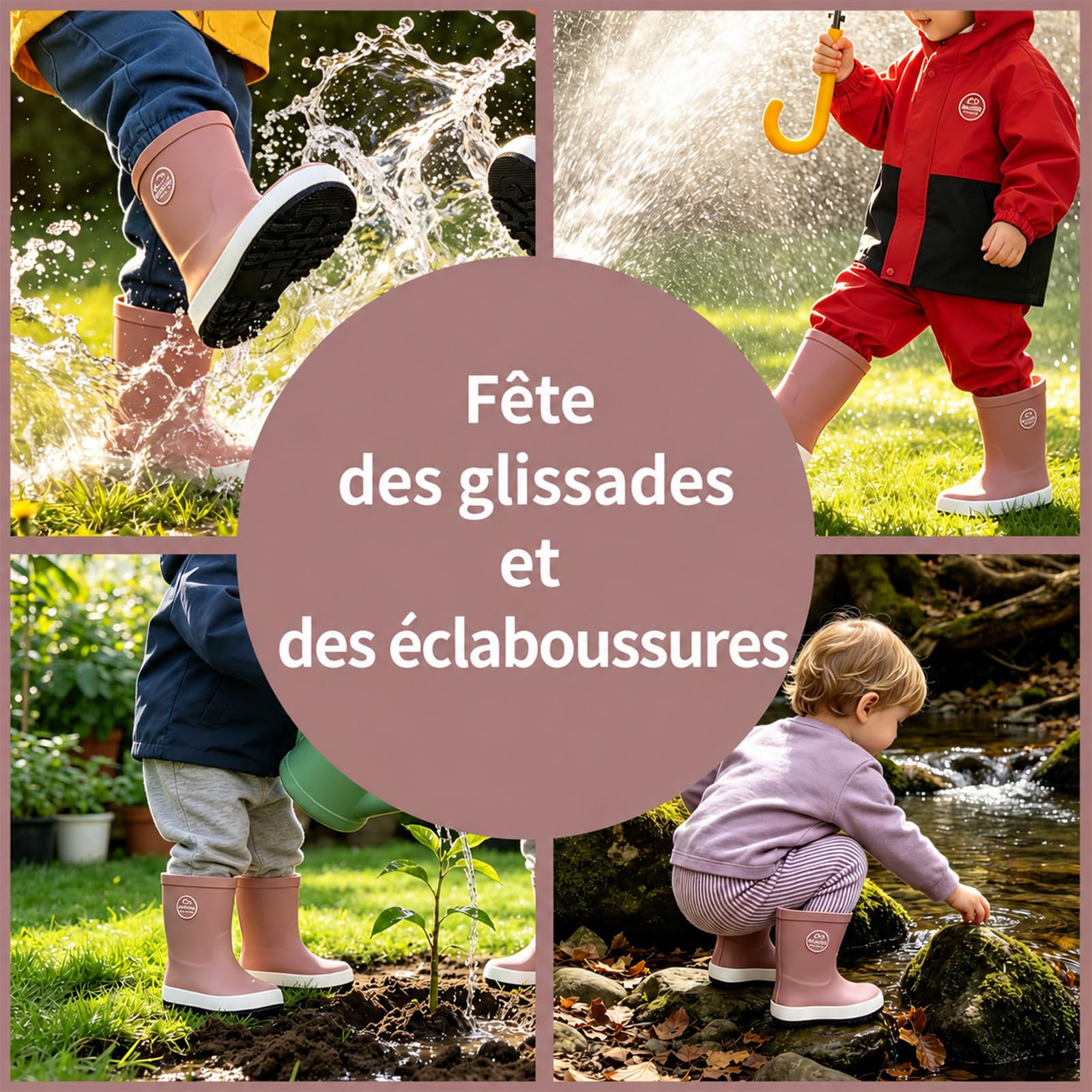 Bottes de Pluie Enfant, Bottines en Caoutchouc Imperméables Légères et Souples pour Filles et Garçons, Idéal pour l'école et le jardin, 23-34