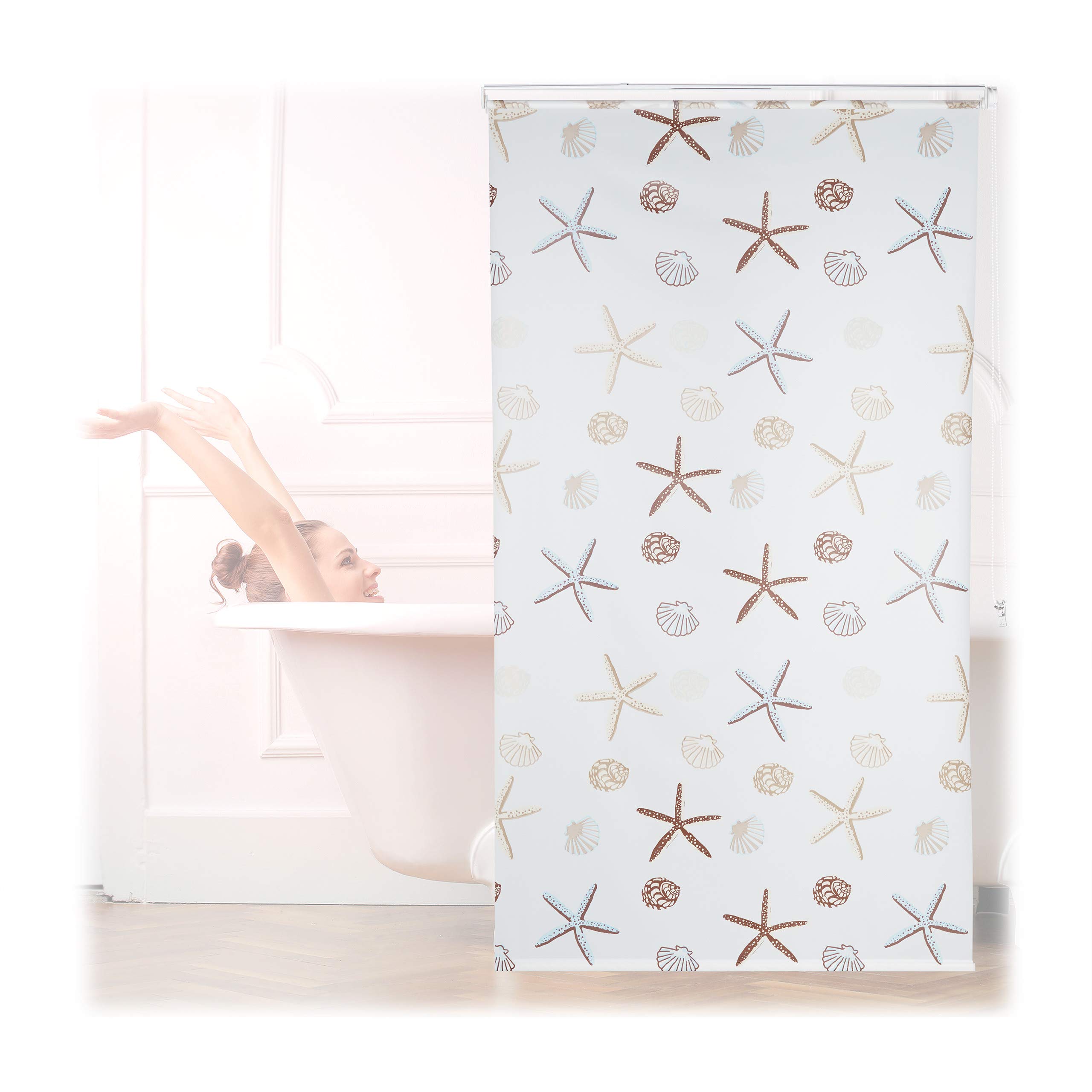 Relaxdays 10026667_1047 Ocean, 120x240 cm, Rideau de douche, baignoire bain store, fixation plafond, semi-transparent, PVC, plastique, aluminium, 240 x 120 x 5 cm