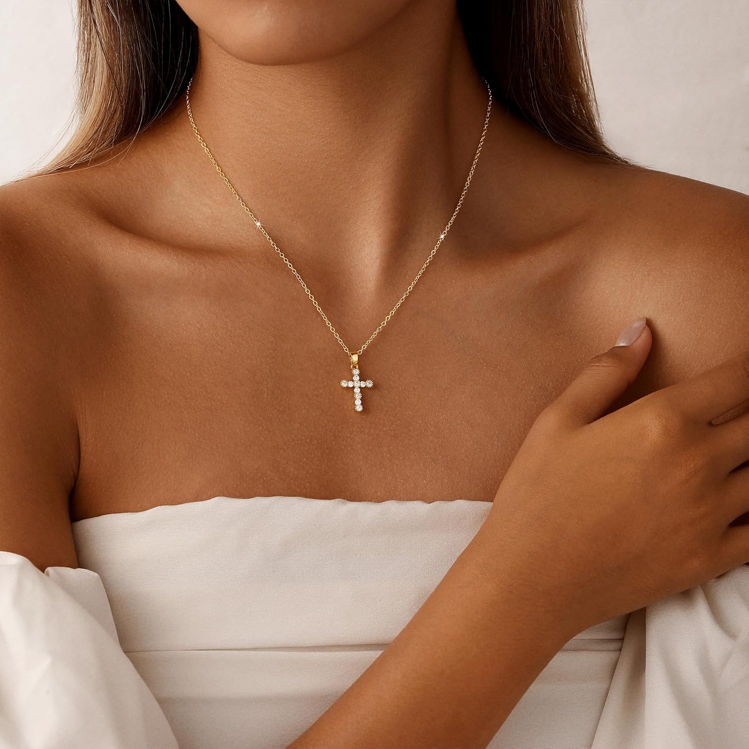 Gold Cross Necklace for Women Dainty 14K Gold Plated Diamond Cross Pendant Necklace Simple Charm Cross Necklaces Faith Trendy Jewelry Gifts - Image 5