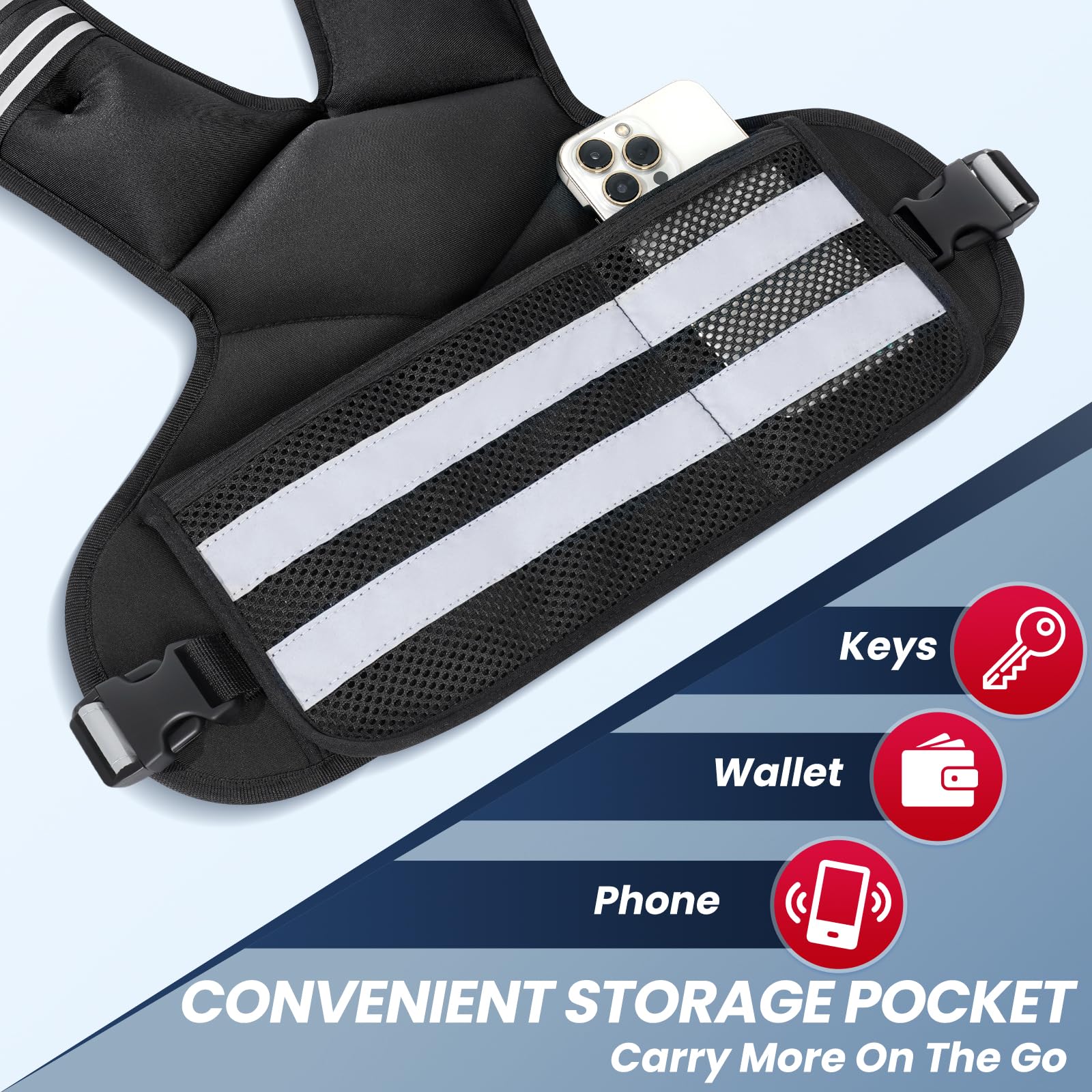 Adjustable Weighted Vest for Women and Men, 4-11lb/11-18lb/20-32lb Weight Vest with 6 Ironsand Bags, Storage Pocket and Reflective Stripes for Walking, Workout and Strength Training — view 3