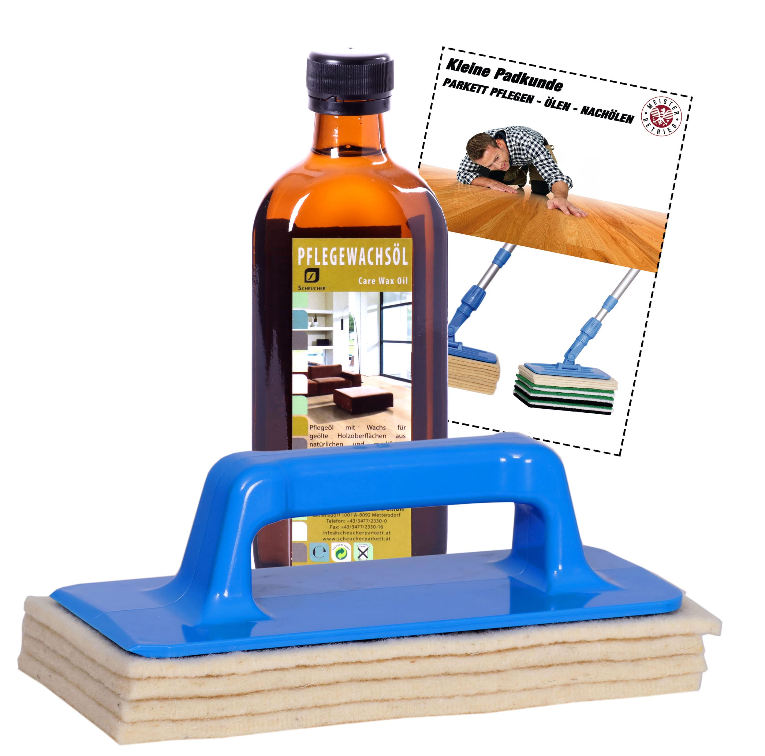 Scheucher Pflegewachsöl 250ml | inkl. Padhalter, inkl. Schafwollpads, inkl. Padkunde
