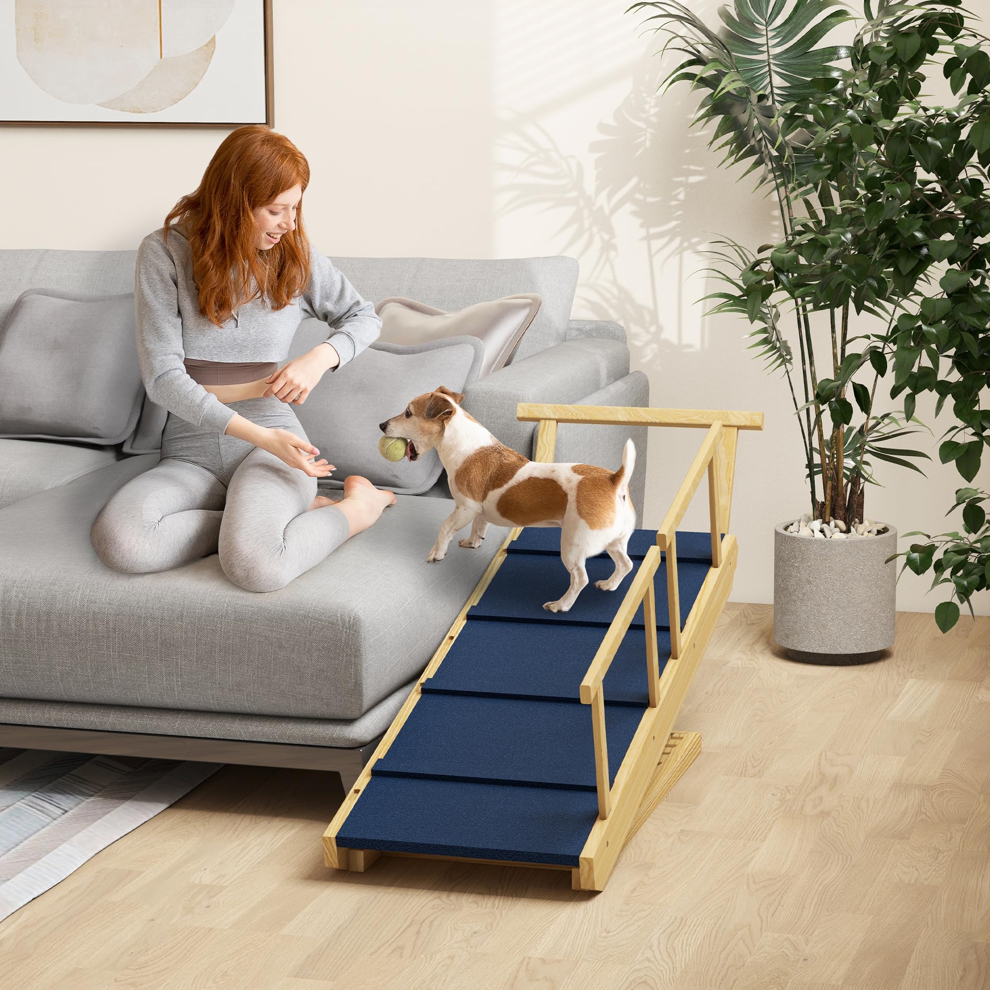 Rampa per cani PawHut Rampa pieghevole per animali domestici con ringhiera rimovibile, ausilio antiscivolo per la pensione dei cani fino a 40 kg, 85 x 40 x 78,5 cm, natura