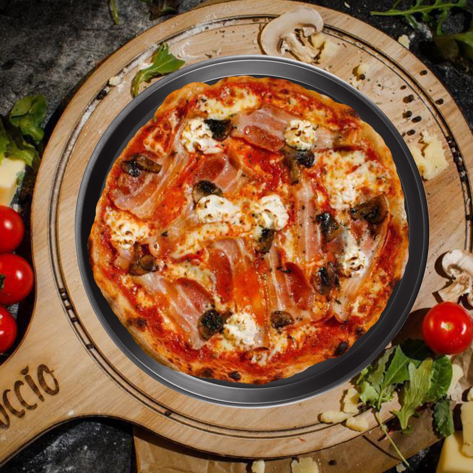 Confezione da 6 teglie per pizza, 30 cm, rotonde, antiaderente, in acciaio al carbonio, teglia da forno per pizza da forno