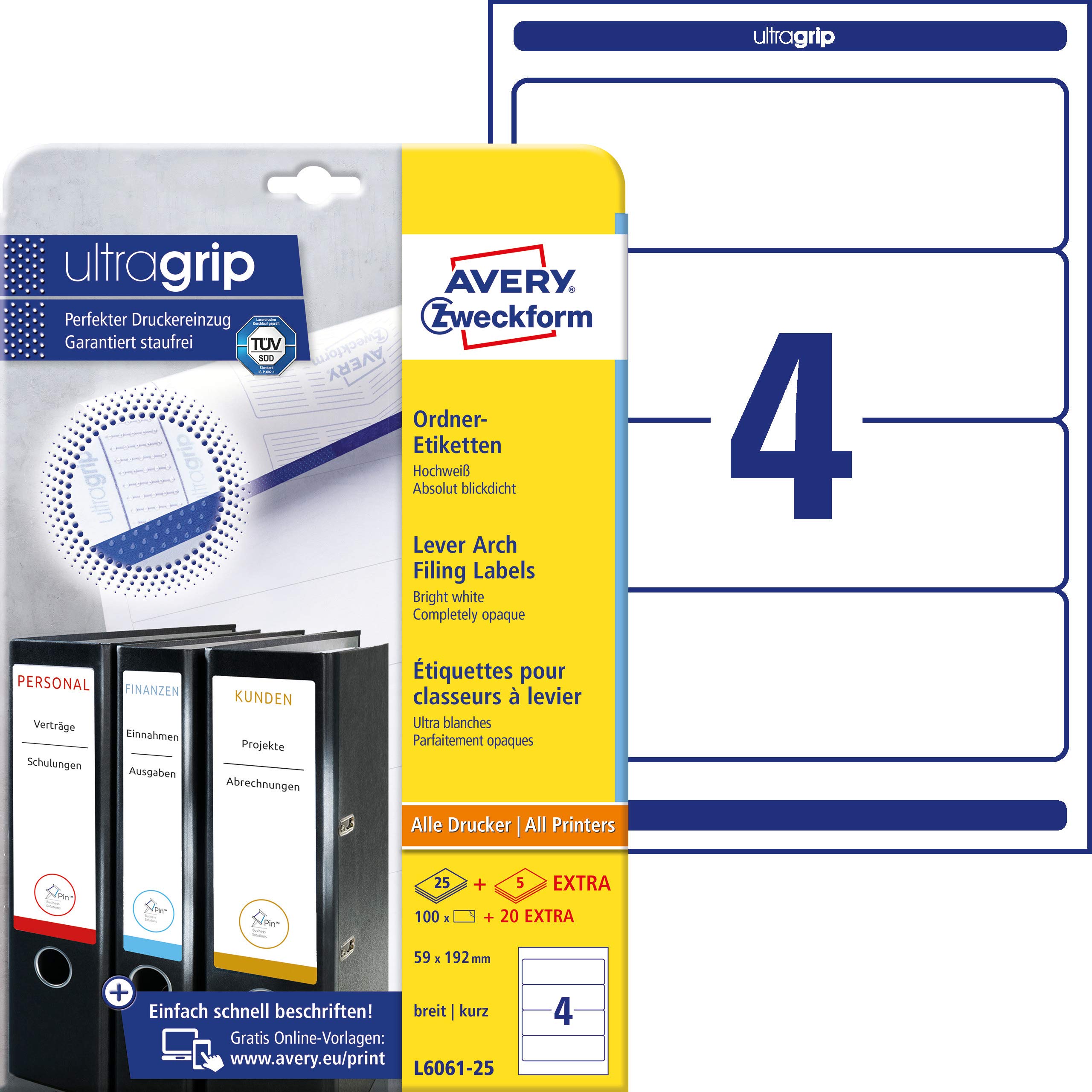 Avery Zweckform Filing Labels Opaque Suitable for All A4 Printers White