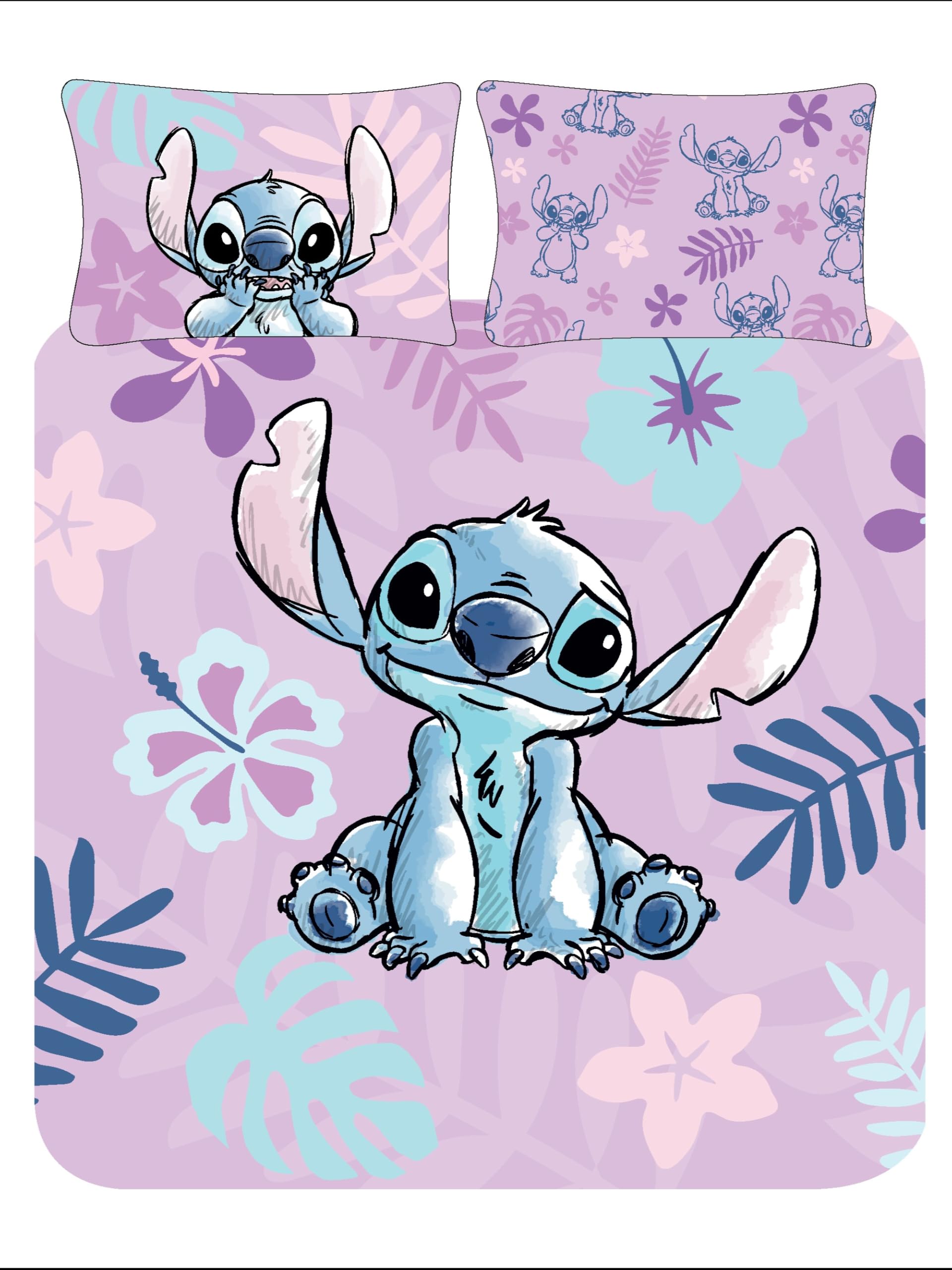 Disney Stitch Double Duvet Cover Set – Purple Reversible Bedding for Girls, Kids, Teens & Fans – Soft Polycotton, Easy Care, Includes Pillowcases – Official Cartoon Character Bed Linen (Double)