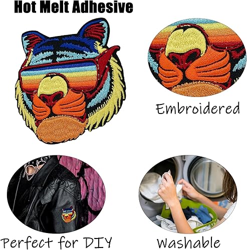 Miniatura 6 de Parche para planchar, parche con lentes con tigre, lindo y divertido parche de reparación bordado para planchar o coser, accesorios de bricolaje