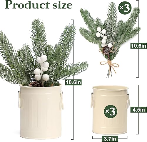 Miniatura 3 de Paquete de 3 tarros de Navidad con ramas de pino artificiales, decoración de mesa de centro de mesa de Navidad, decoración de Navidad de invierno de