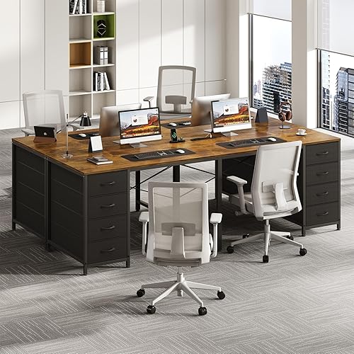 Miniatura 8 de TVU Escritorio para 2 personas con 8 cajones, escritorio grande para computadora de oficina en casa con tomas de corriente, escritorios dobles de 78