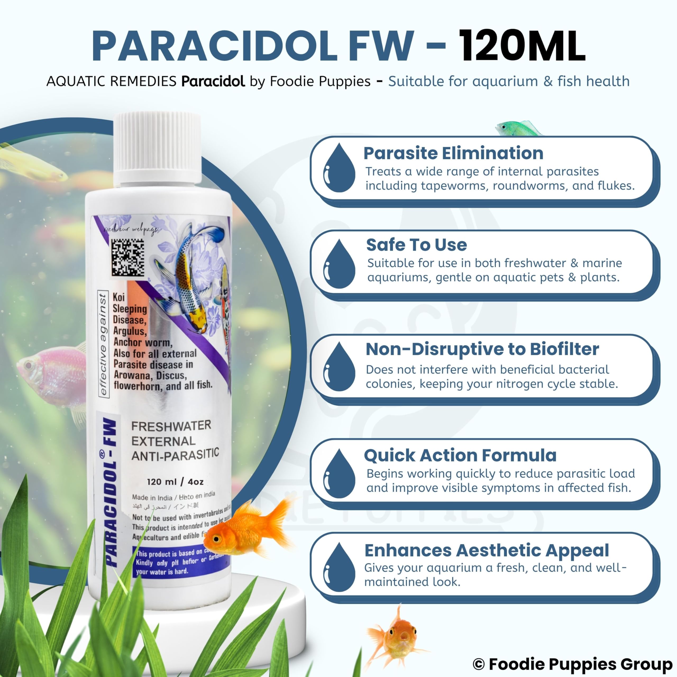 Foodie Puppies Aquatic Remedies Paracidol Freshwater Aquarium Medicine (120ml, Pack of 1) 1