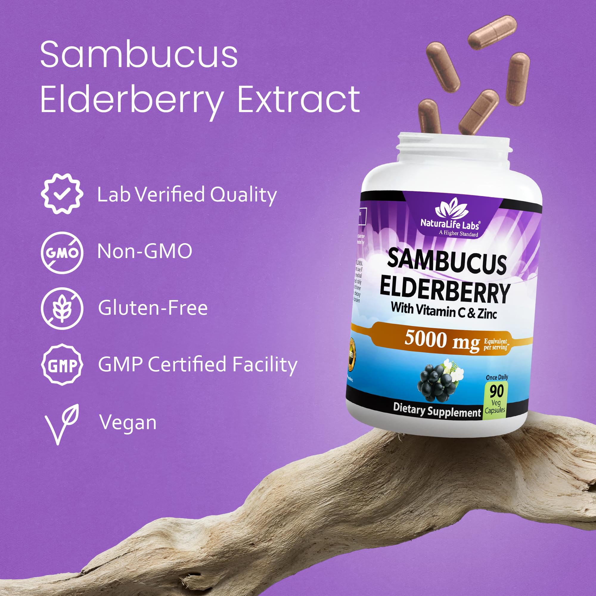 NaturaLife Labs Sambucus Elderberry Capsules – with Vitamin C & Zinc – Immune Support Supplement – 90 Vegan Capsules – Non-GMO & Gluten-Free — Amazon image 5