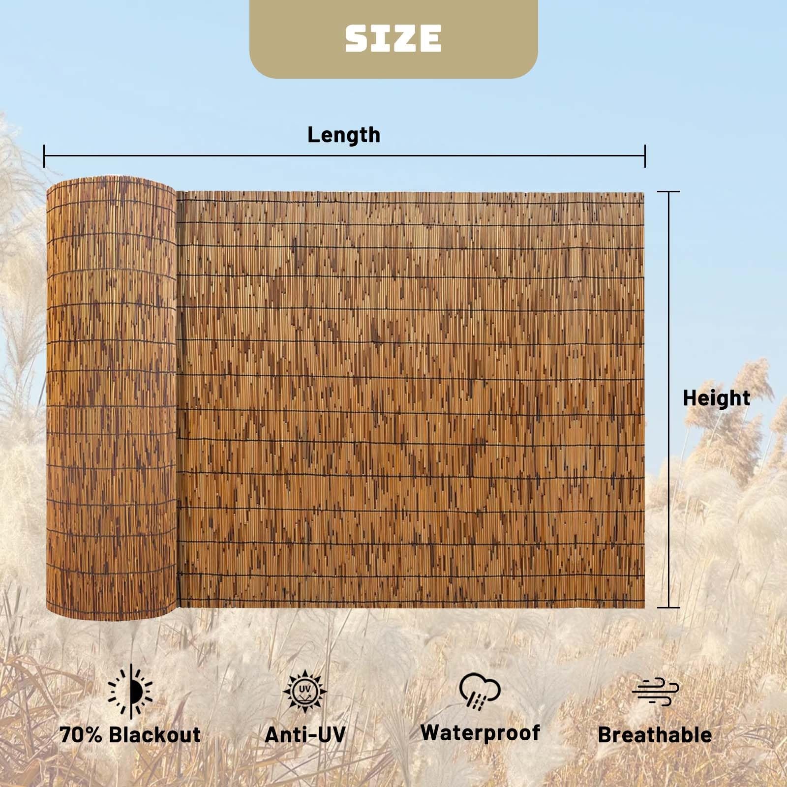 Rollo de valla de bambú natural de 50160 cm de alto y resistente, de madera para jardín, piscina, patio y terraza, fácil de instalar, 110 x 500 cm