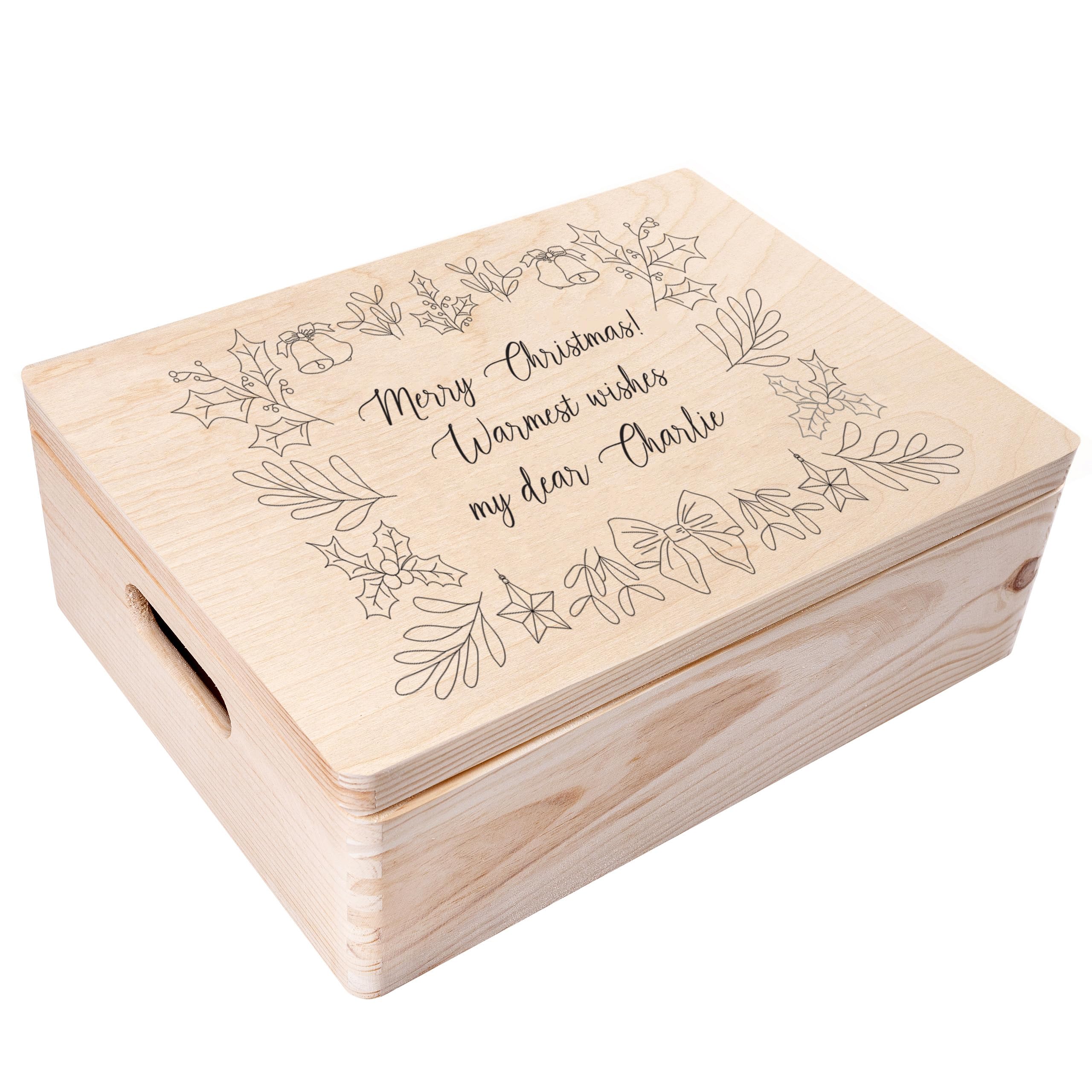 Creative Deco Women's Beige Personalised Gifts Any Text Gift Christmas For Men, Girls Or Boys - Frame | Unique Wish Custom Xmas Gift Box | Customised Wooden Storage Box | Empty Christmas Eve Box