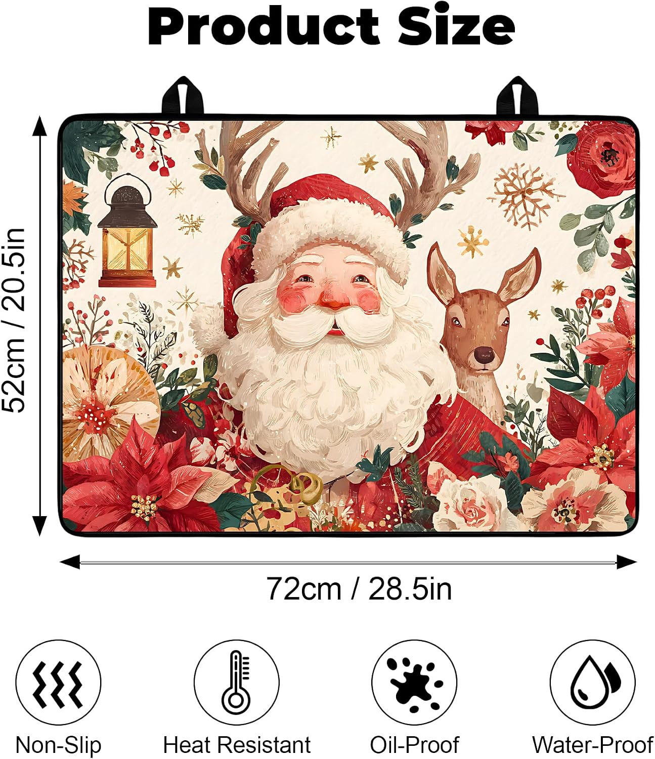 Heat-Resistant Glass Stove Top Cover with Anti-Slip Rubber Coating – 28.5x20.5 Inch Electric Stove Protector, Scratch-Resistant, Expands Counter Space (Santa Clauses, 28.5"L x 20.5"W)