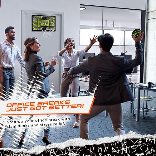 Vista 5 de AND1 - Mini canasta de baloncesto para colocar sobre la puerta, portátil, premontada, con borde flexible, 18 x 12pulgadas, incluye 2 mini pelotas