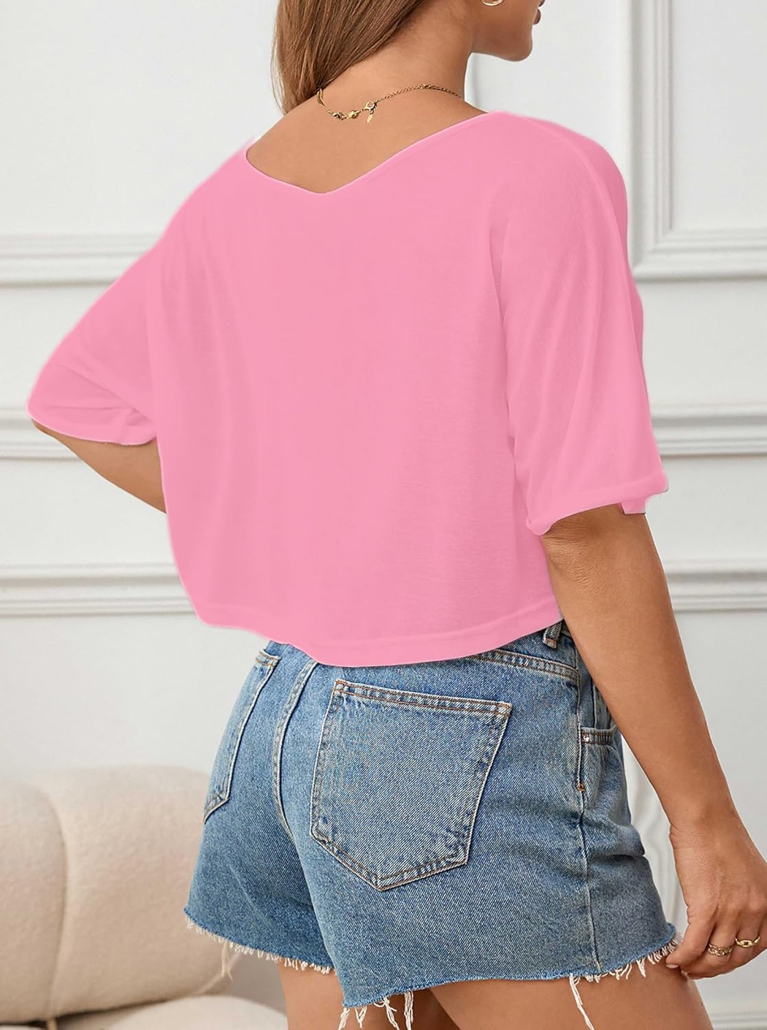 Women's Sheer Mesh Off Shoulder Crop Top See Through Short Sleeve Loose Fit Summer Tee Shirt for Beach Cover up - Image 6