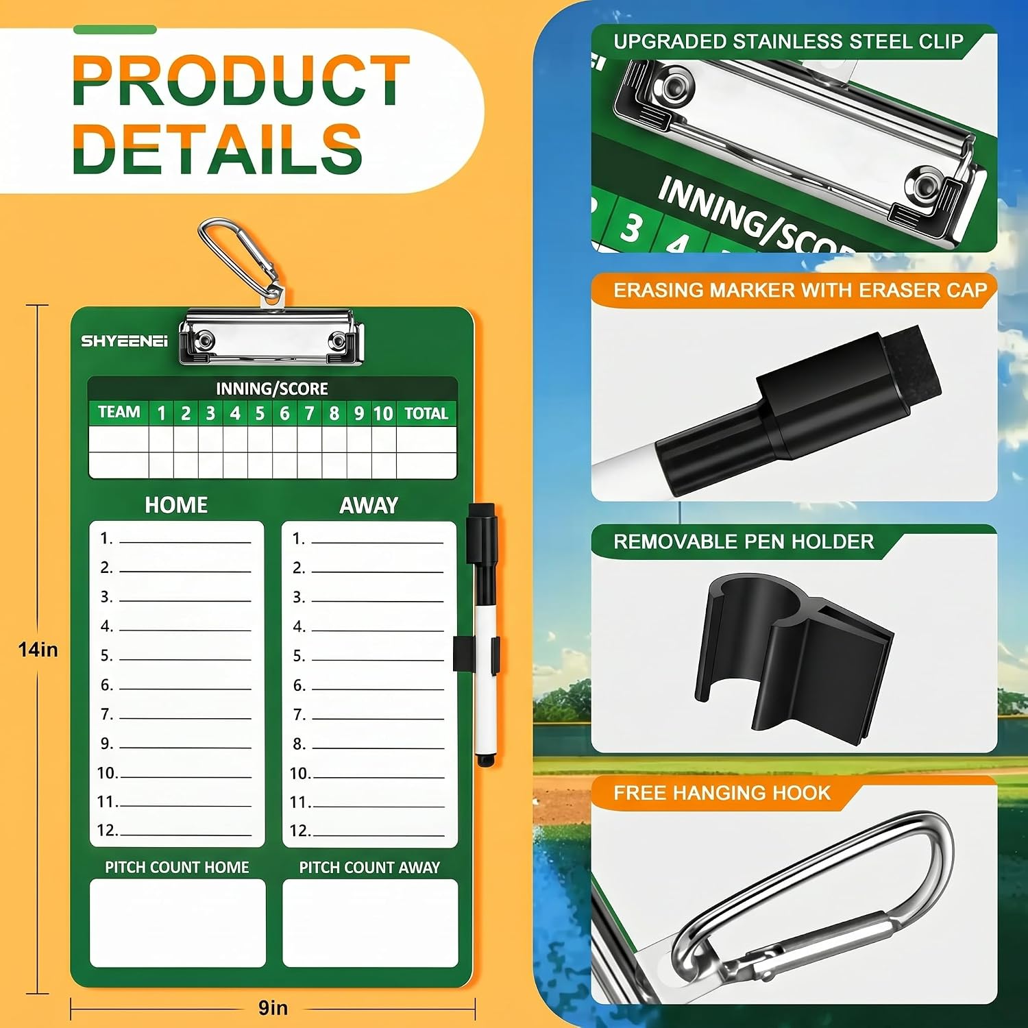 Baseball Lineup Board, Double-Sided Clipboard for Coaches, Dry Erase Lineup Boards, 3rd Generation Coaching Clipboard for Baseball, Softball, Portable and Efficient