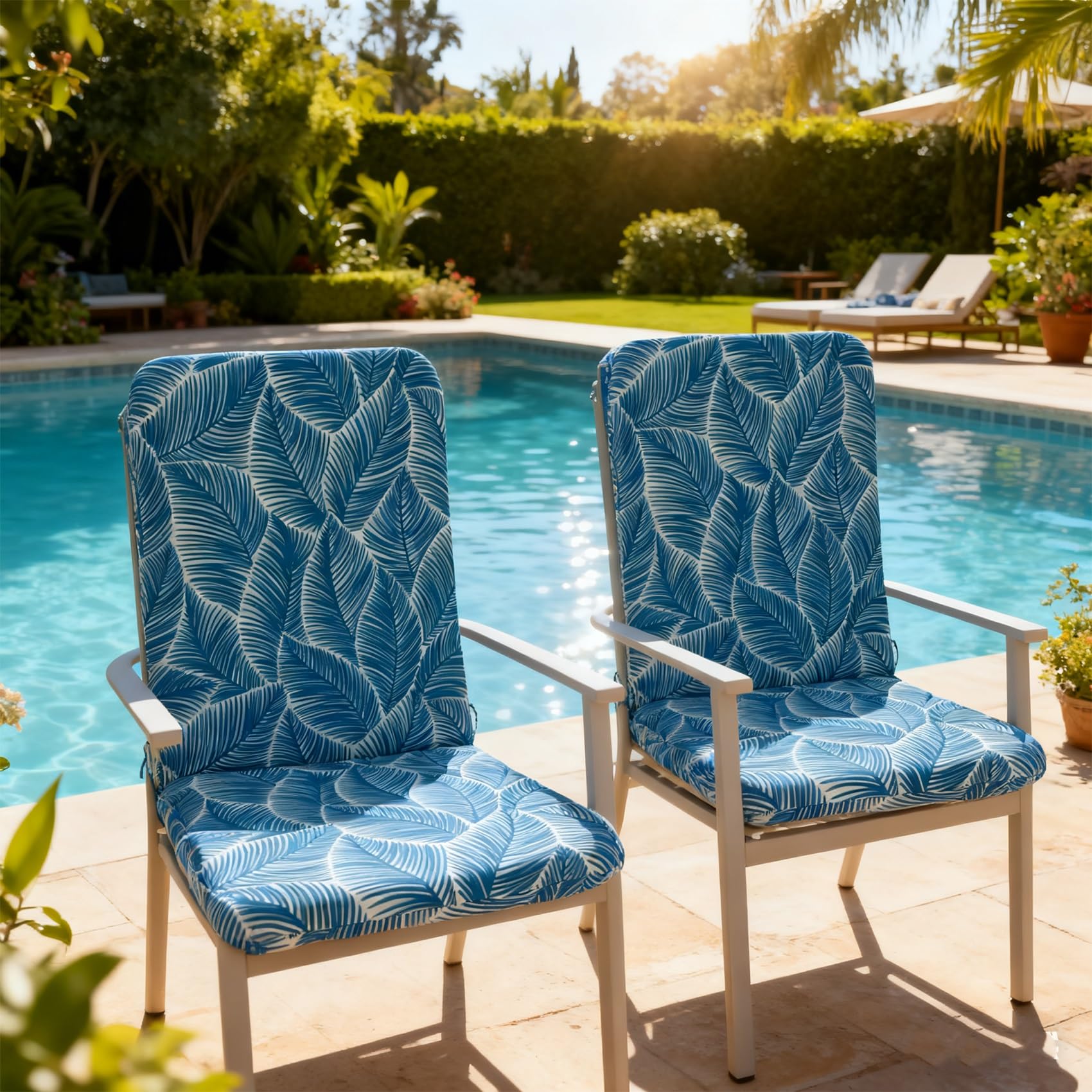 Lot de 2 coussins de chaise de jardin à dossier haut 45 x 108 cm imperméables pour fauteuils, fauteuils inclinables et chaises à bascule 3 cm/5 cm d'épaisseur Vert B Attaches personnalisées