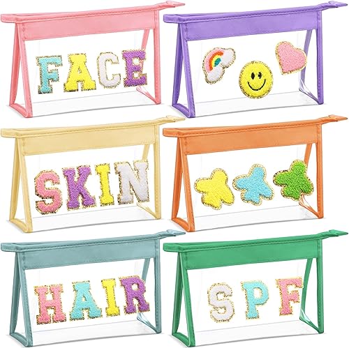 Miniatura 1 de Chunful Bolsa de maquillaje transparente de nailon con cremallera de PVC, bolsa de aseo de letras universitarias, bolsa de maquillaje multiusos para