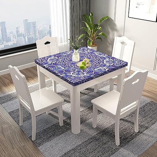 Miniatura 3 de SongYi Mantel ajustado bohemio impermeable, con bordes elásticos, diseño de mandala morados, funda de mesa de arte de flores de mandala, borrable y
