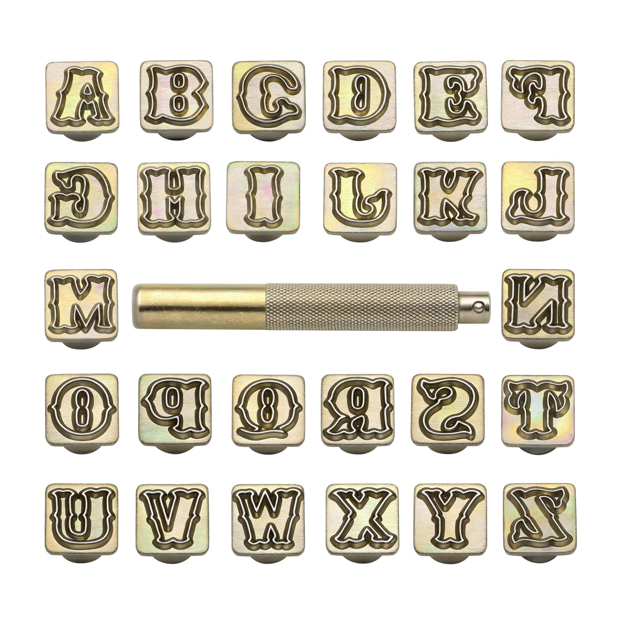 Yoption 27Pcs Capital Letter Leather Stamps Kit 1/2” / 13mm, Alphabet Leather Craft Stamping Tools Set