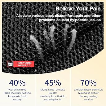 Winvote Posture Corrector Back Brace for Women and Men with Lumbar Support Adjustable Y-Shaped Shoulder Brace Breathable Mesh Black Size L