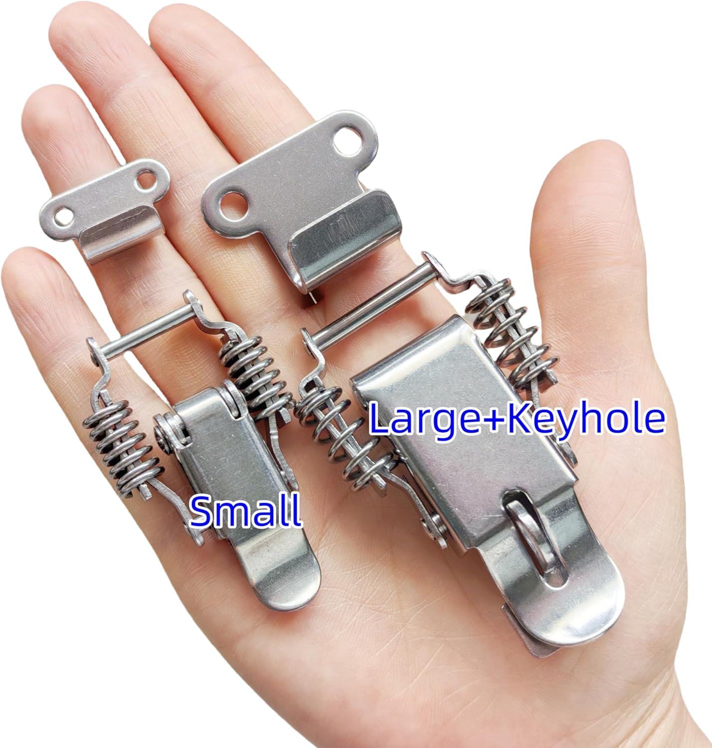 2pcs 304 Stainless Steel Double-Spring Telescopic Buckle, Toolbox Tension Spring Toggle Latch, Toolbox Hinge with Screws (Large+Keyhole)