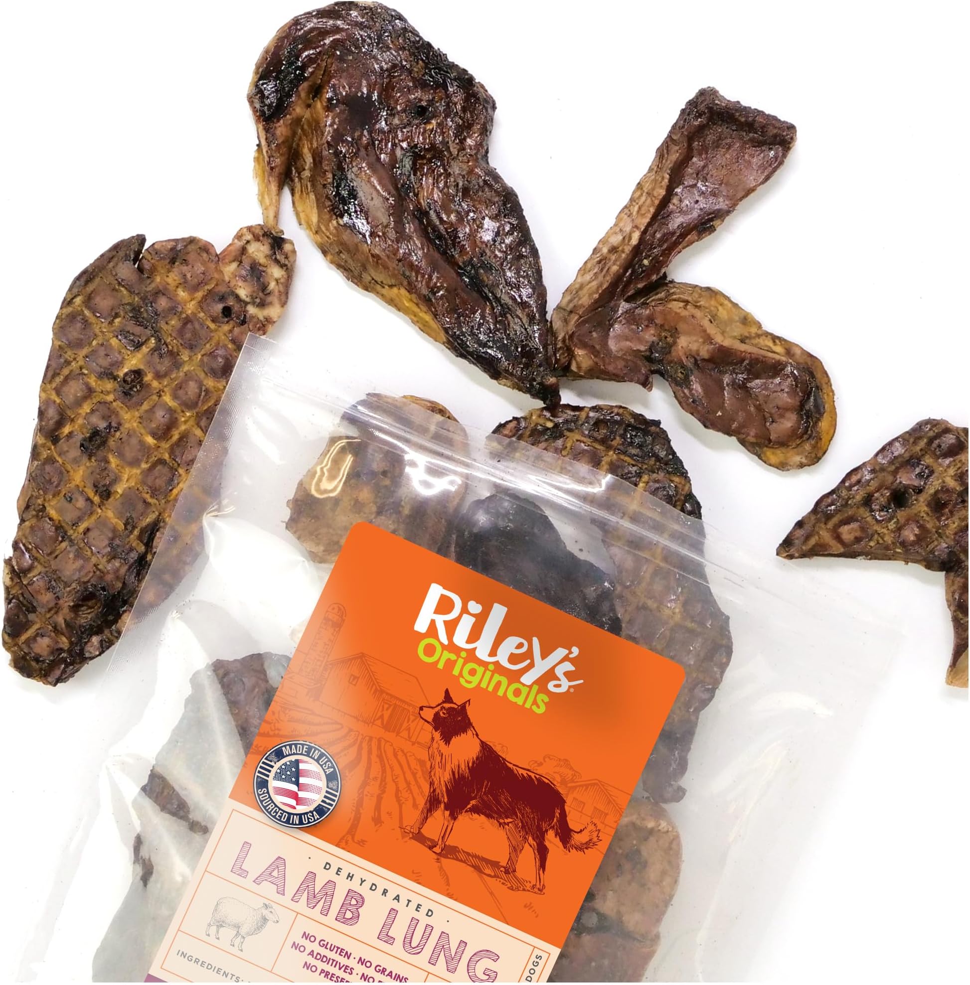 Premium Dehydrated Lamb Lung Dog Treats - Sourced in USA, Made in USA - Air Dried Crunchy & Delicious Lamb Dog Treats - 6 oz
