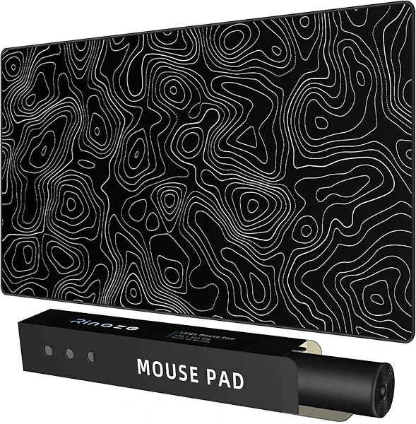 Rinaze Extra Large Gaming Mouse Pad with Black Topographic, XXL Mousepad, Big Mouse Mat Desk Pad, Non Slip Keyboard Pad for Gaming Computer Laptop PC Office Desk Accessories