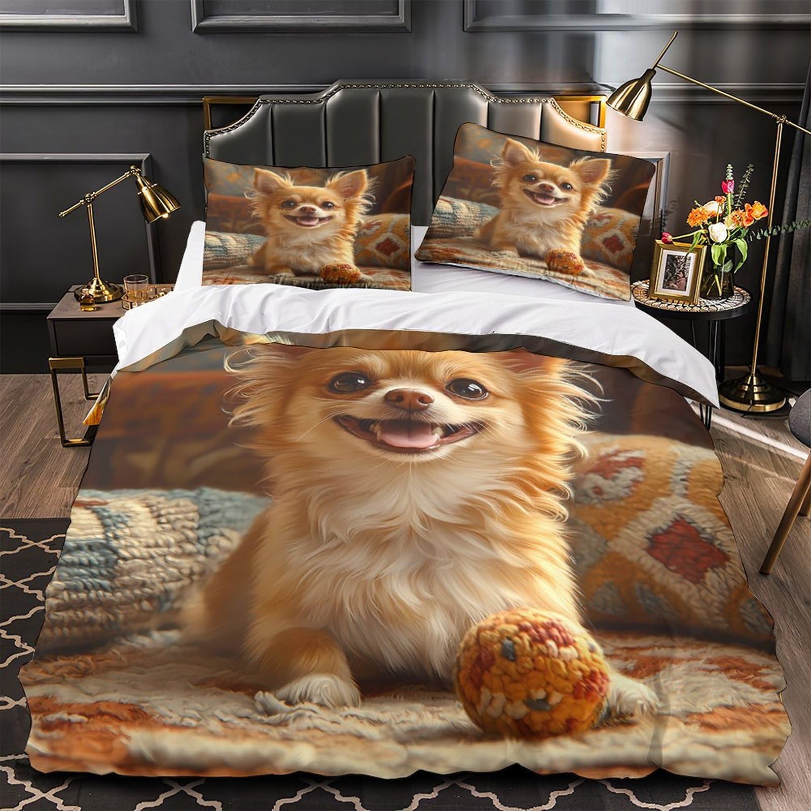 Chiot Chihuahua housse de couette 3D pour décorer une chambre d'enfant