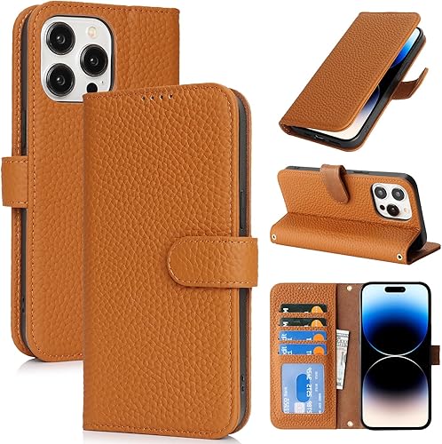Vista 14 de Zouzt Funda para iPhone 11 de 6.1 pulgadas de piel auténtica con 4 ranuras para tarjetas, tarjetero con bloqueo RFID, tapa magnética, función atril