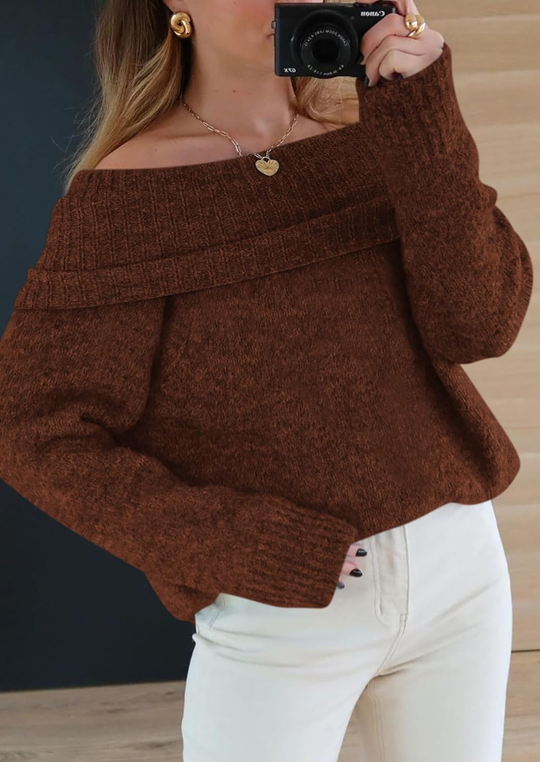 PRETTYGARDEN Women's Off The Shoulder Sweater Long Sleeve Tops 2026 Fall Loose Knit Pullover Sweaters Winter Clothes - Image 5