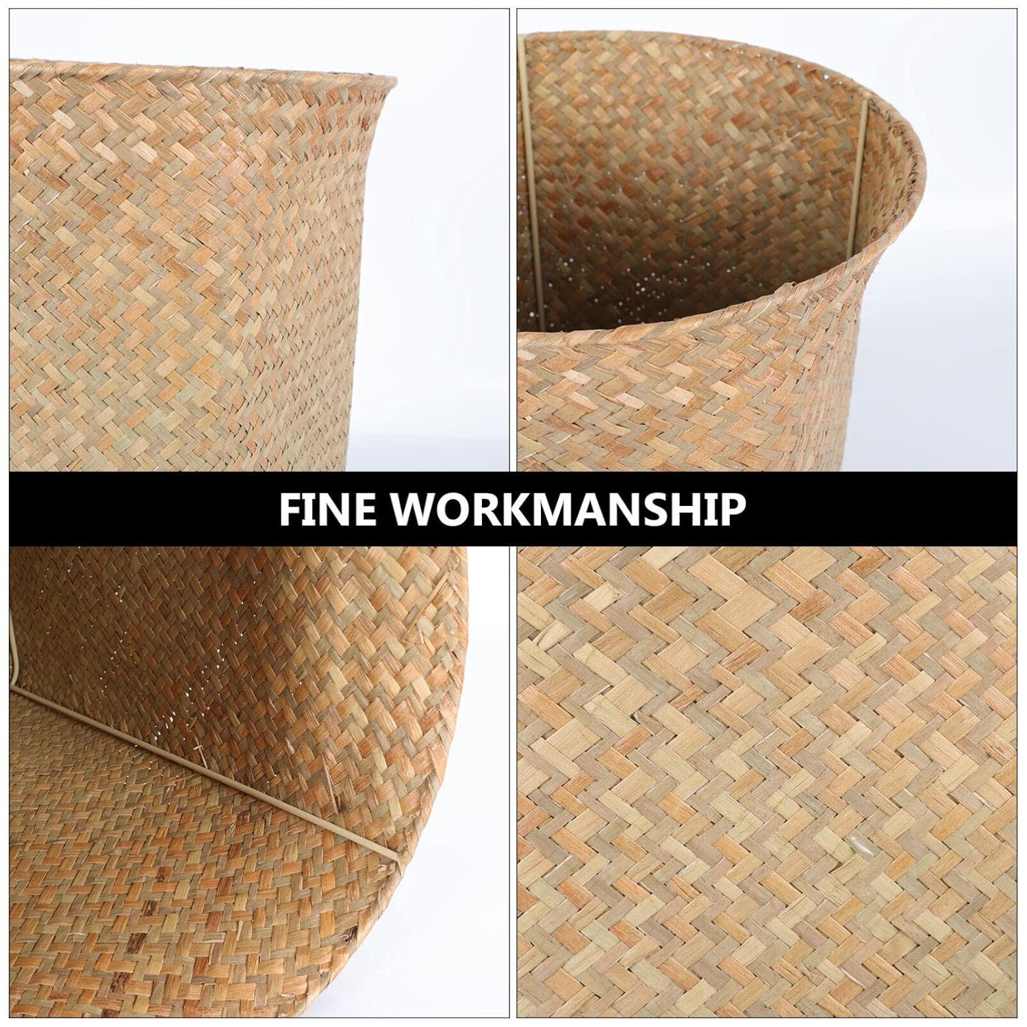 Alipis 1Pc Straw Woven Wastebasket Multi-Purpose Trash Container for Home Office Creative Storage Holder for Living Room Bedroom Kitchen and Room