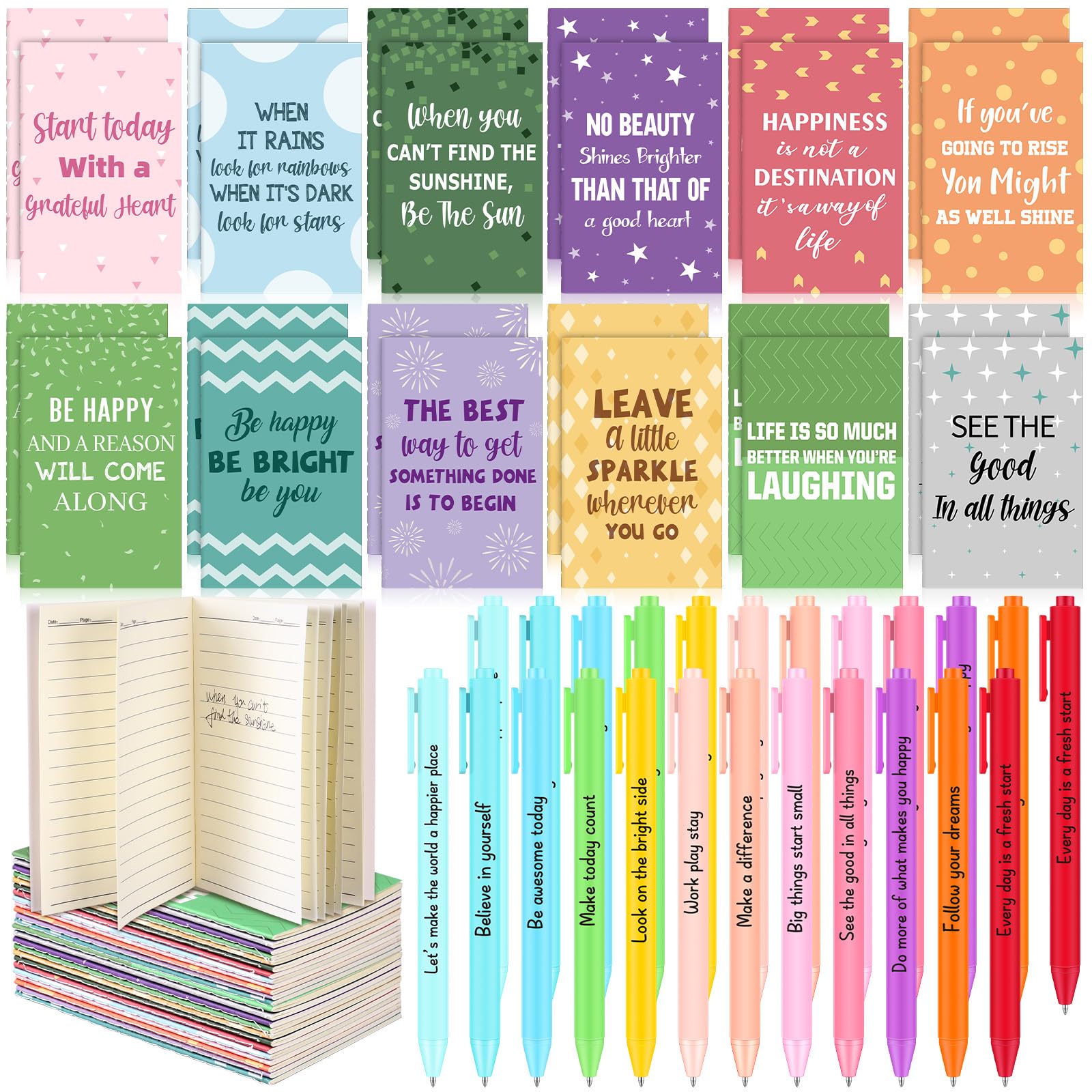 24 Sets Employee Appreciation Gifts Thank You Gifts for Colleagues Inspirational Ballpoint Pen with Motivational Quotes Notebooks Encouraging Pocket Journal for Team Coworker Staff Teacher Volunteer