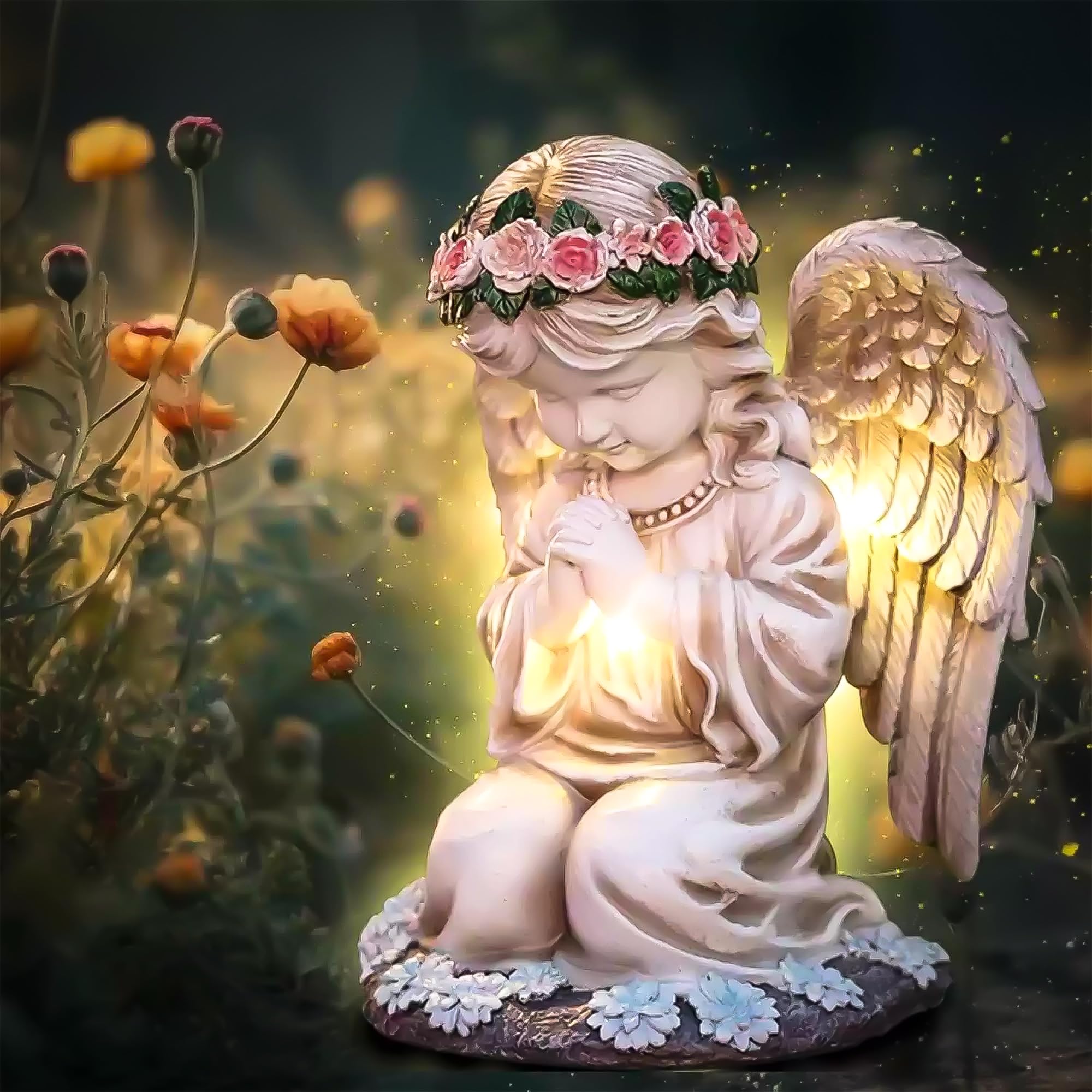 Solar Engel Gartenstatuen,LED Fairy Engel Figur,Wetterfest Grabschmuck für Friedhof, Fairy Engel Skulptur Deko Rasen,Geeignet für Zimmer im Freien Garten Balkon Terrassendekoration