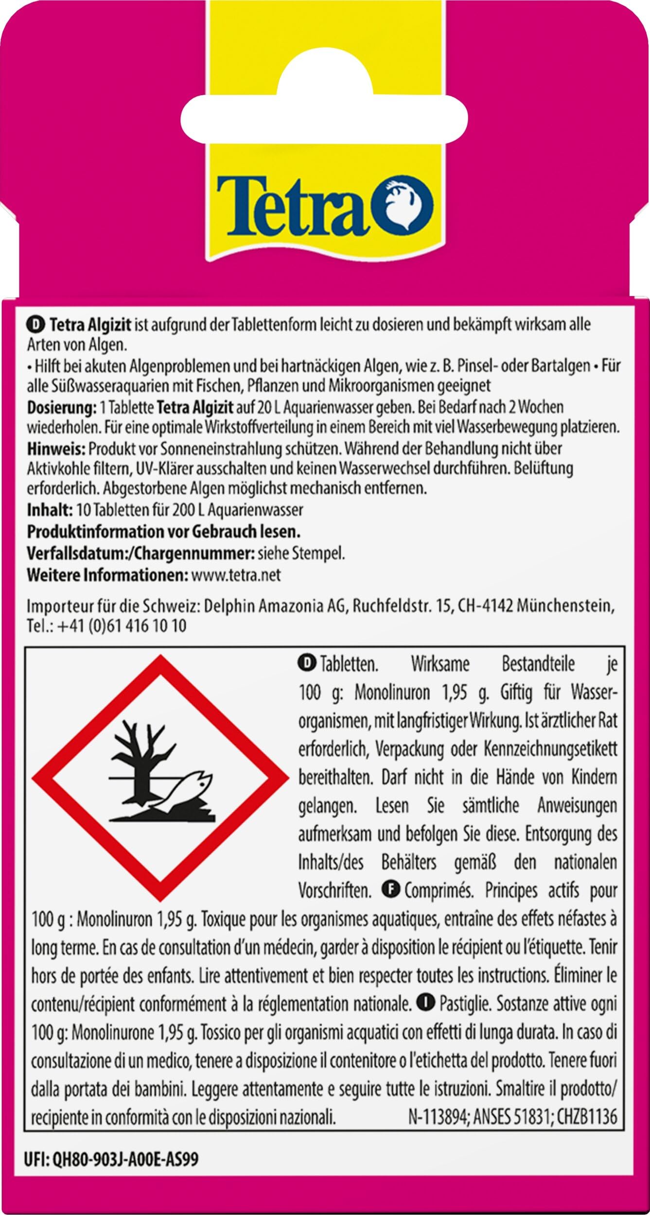 Tetra Algizit, Combatte rapidamente tutti i tipi di alghe - 10 compresse