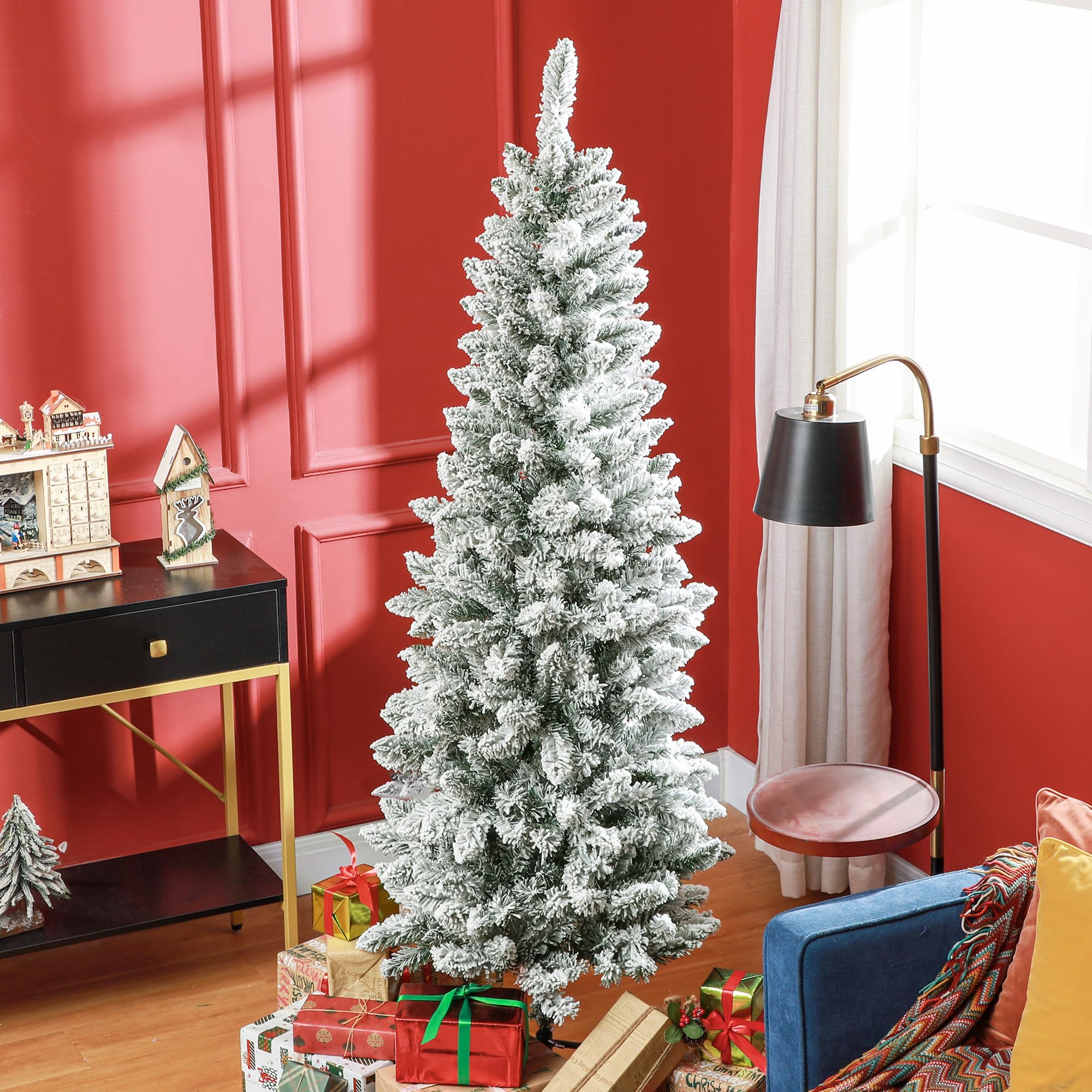 HOMCOM Árbol de Navidad 183 cm Árbol de Navidad Artificial Nevado con 479 Ramas y Soporte de Metal Árbol Navideño para Salón Interior Verde