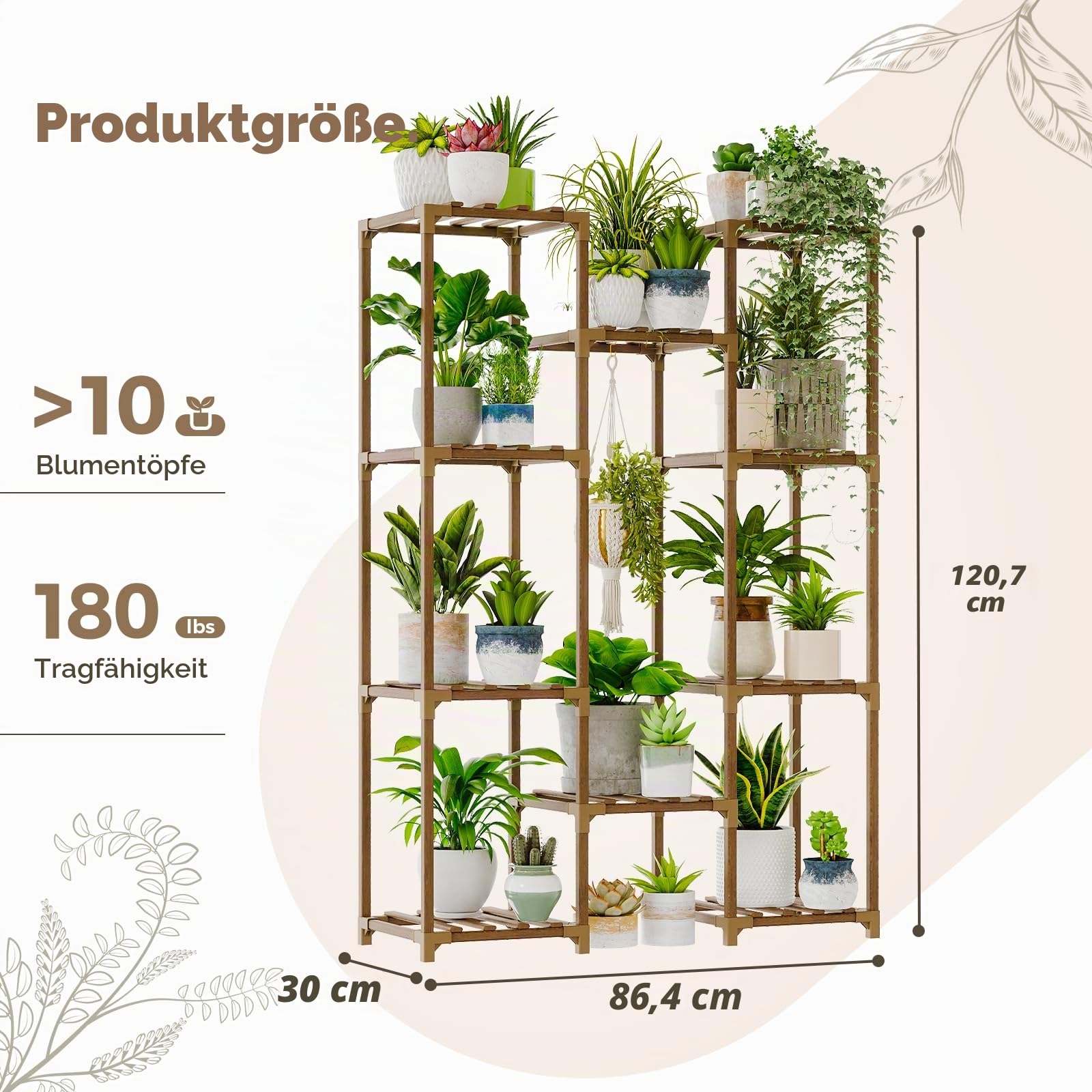 Bamworld Pflanzenständer Blumenständer Hoch Pflanzentreppe Blumenständer für Draußen Pflanzenregal Terrasse Balkon Gartendekor Braun