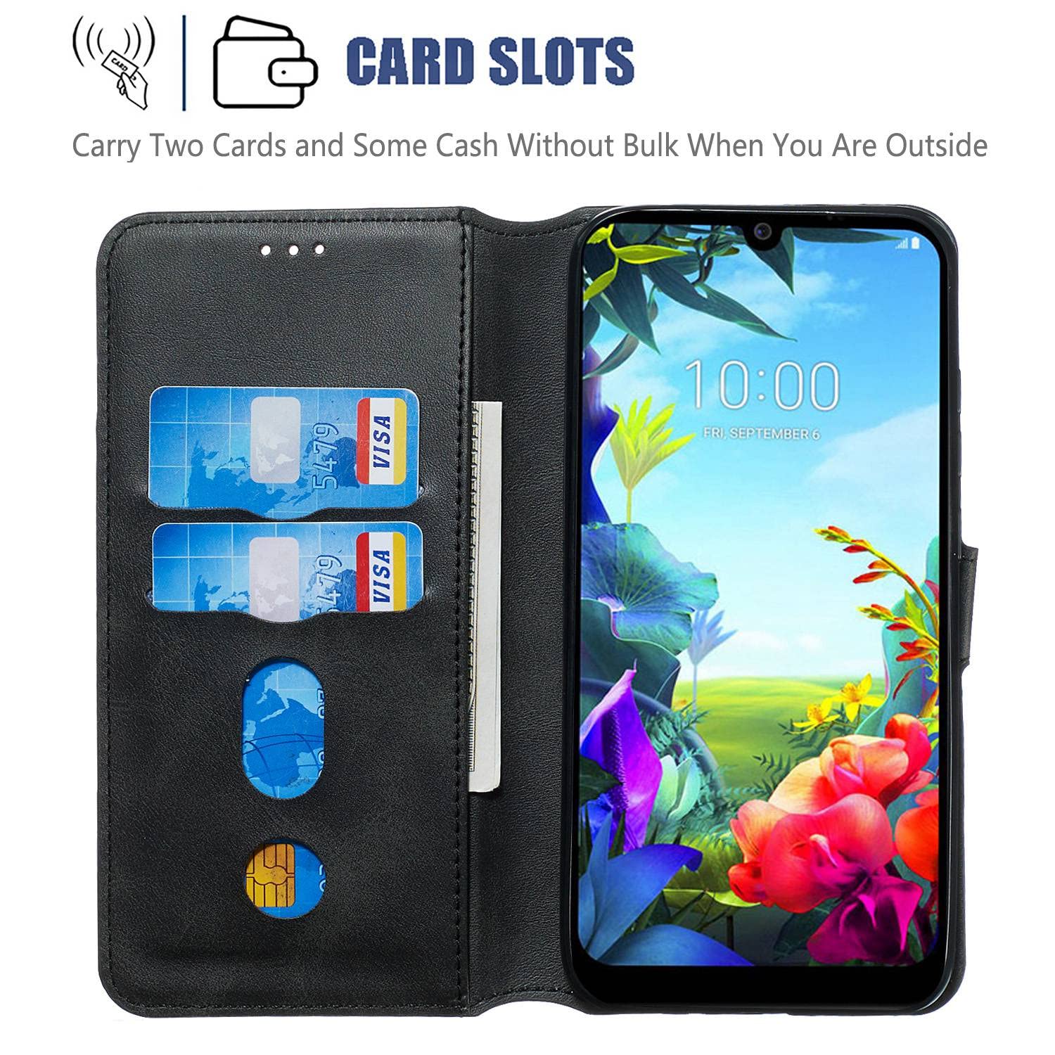 BLOTECH Cover per LG K50/LG Q60, Custodia LG K50/LG Q60 a libro, Floreale Antiurto in Pelle Flip Wallet Case con Motivo, Slot per Schede, Magnetica Portafoglio Cover per LG K50/LG Q60 Viola