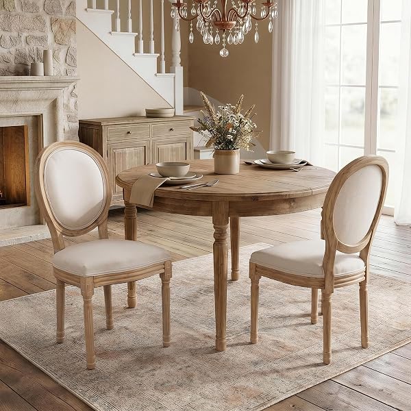 SoarFlash French Dining Chairs Set of 2, Vantage Dining Chair with Round Back, Wood Leg Farmhouse Country Dining Chair f