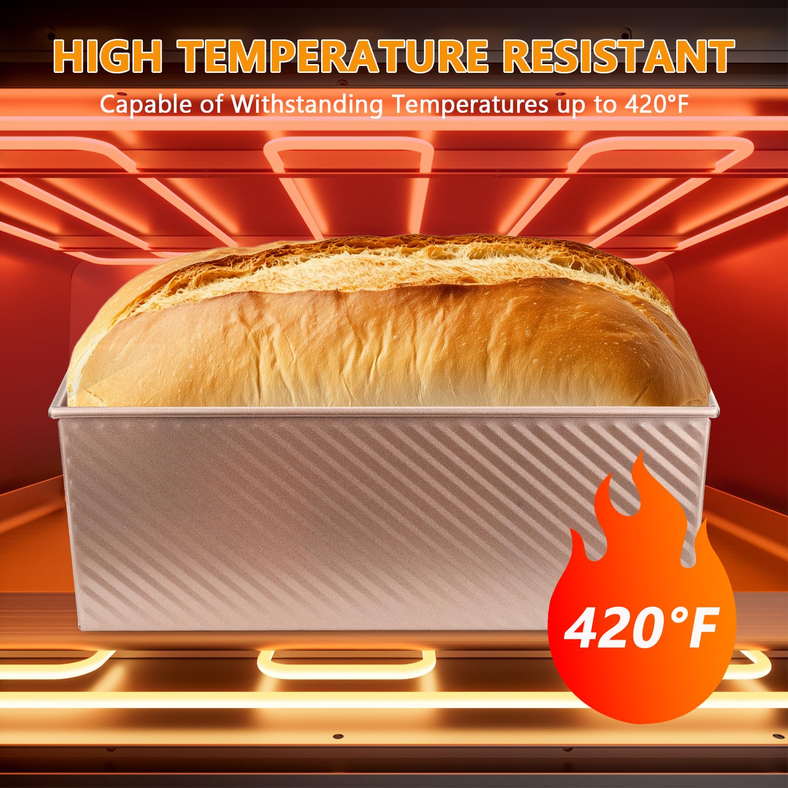 Stampo Pane in Cassetta con Coperchio,Impasto da 1000 g (2,2 Libbre),Teglia per Pane in Acciaio Al Carbonio Color oro Rosa,Pane in Cassetta con Fori di Ventilazione per Pane, Toast e Torte