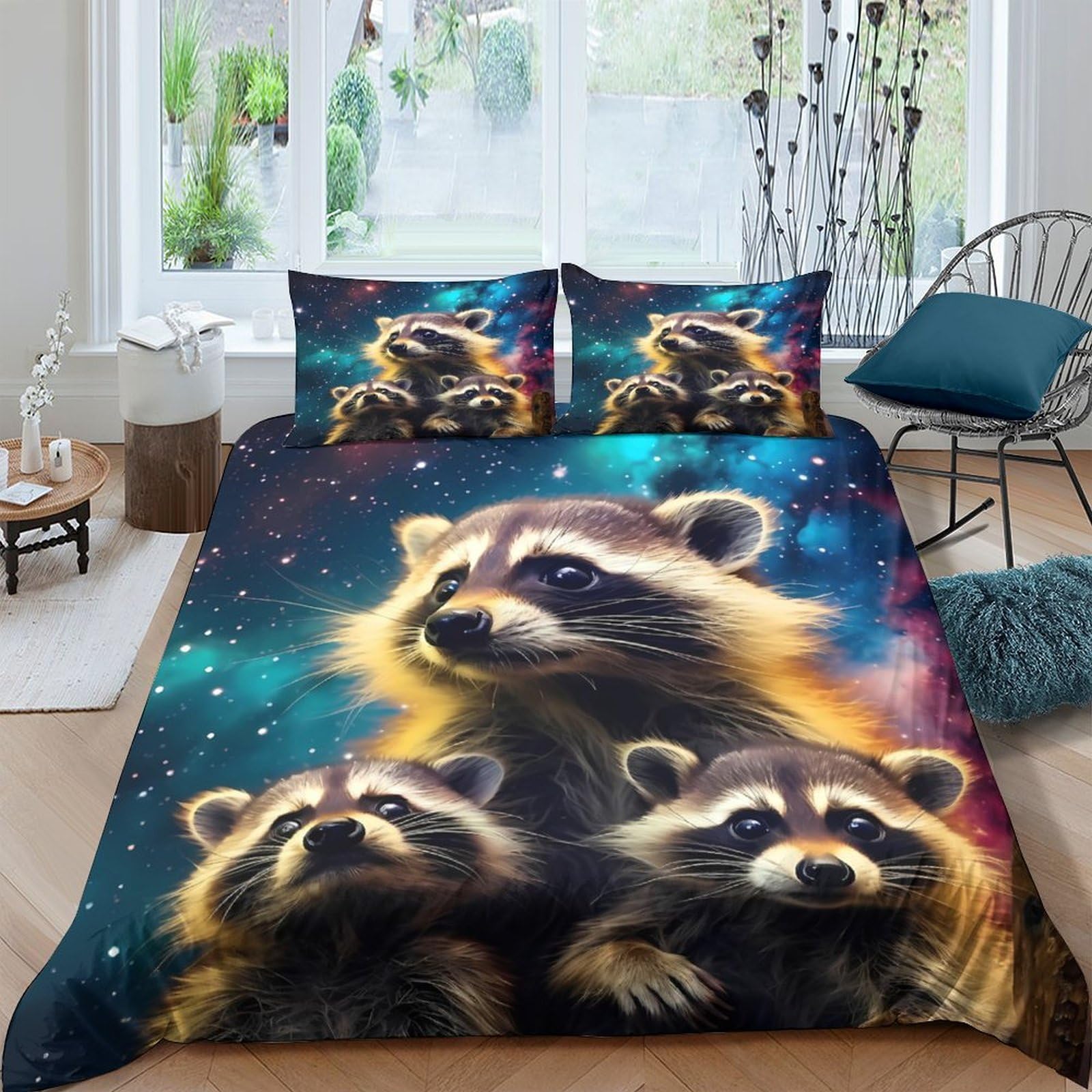 Ctjqhvkz Style-4 3D Printed Raccoon Family Fitted Sheet Microfiber Soft Animal Bed Cover For Bedroom Guest Room Mattress Protection Decor Single（135X200cm）